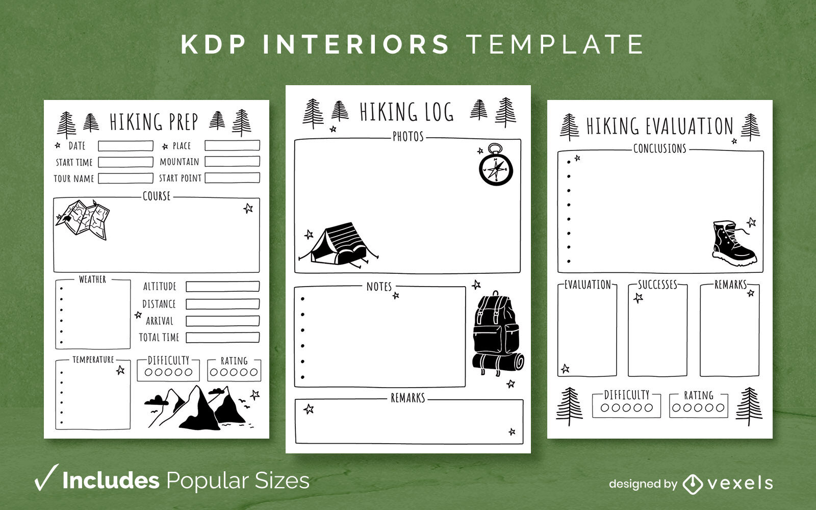 Hiking tracking log template KDP interior design