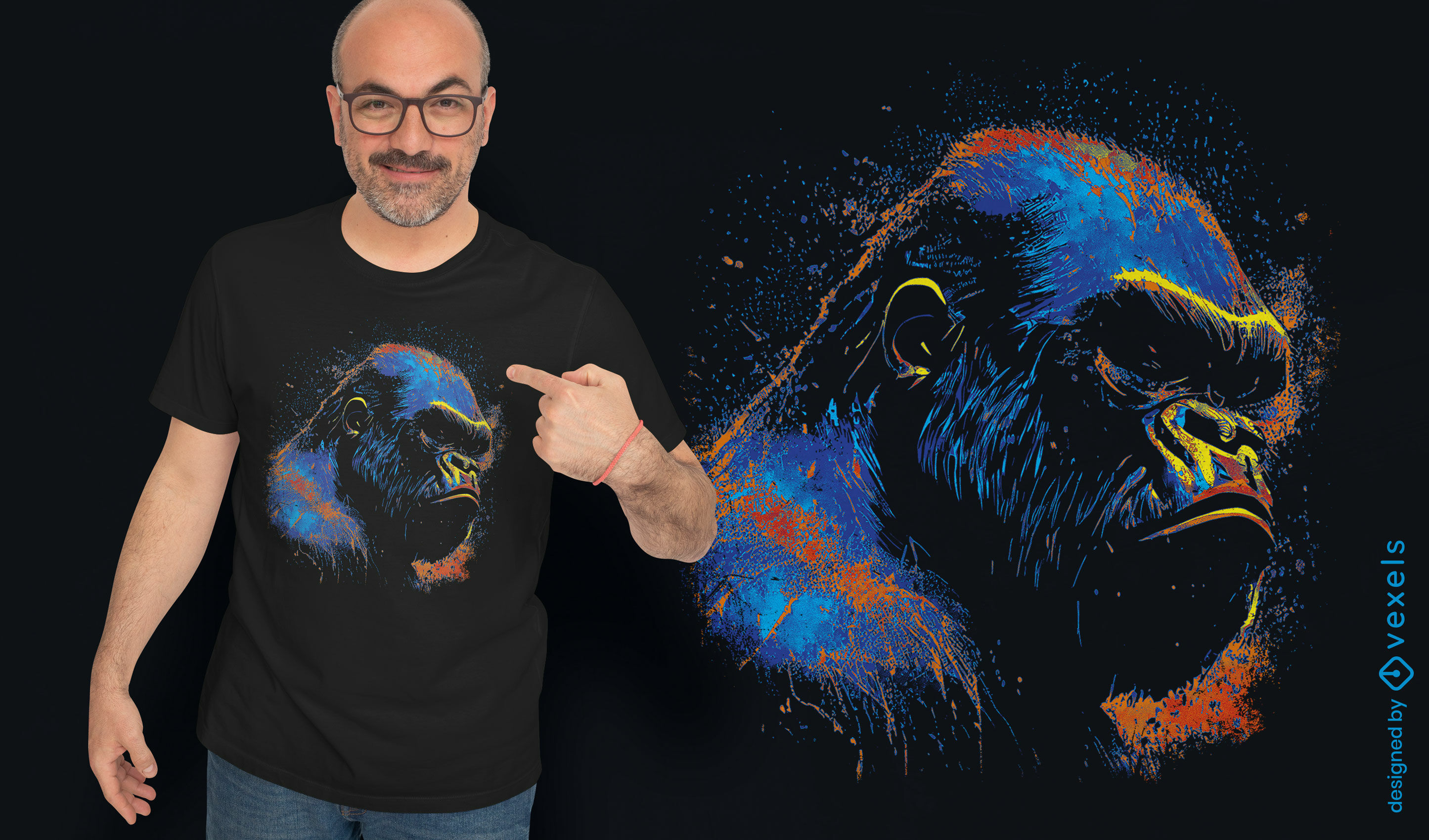 Colorful gorilla portrait t-shirt design