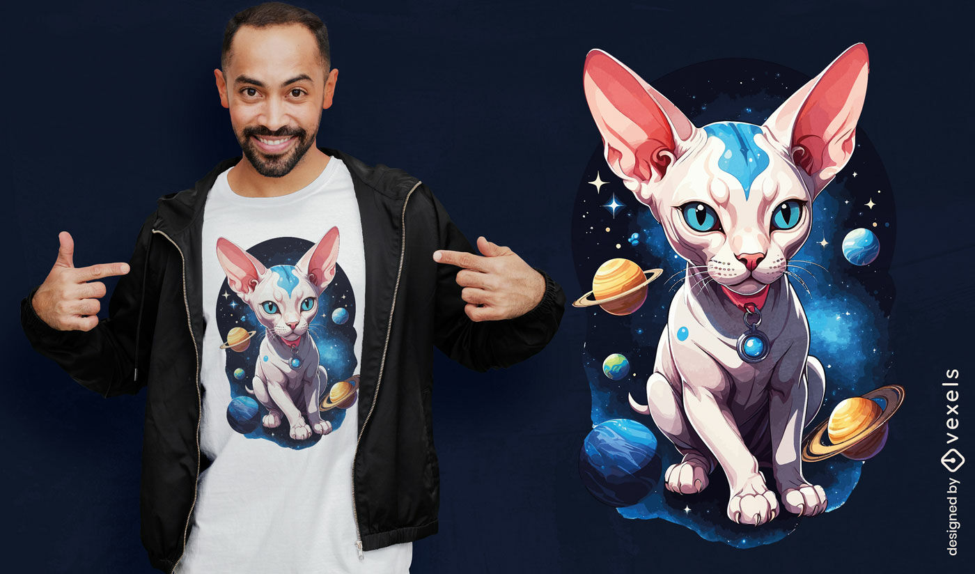 Cosmic sphynx cat t-shirt design