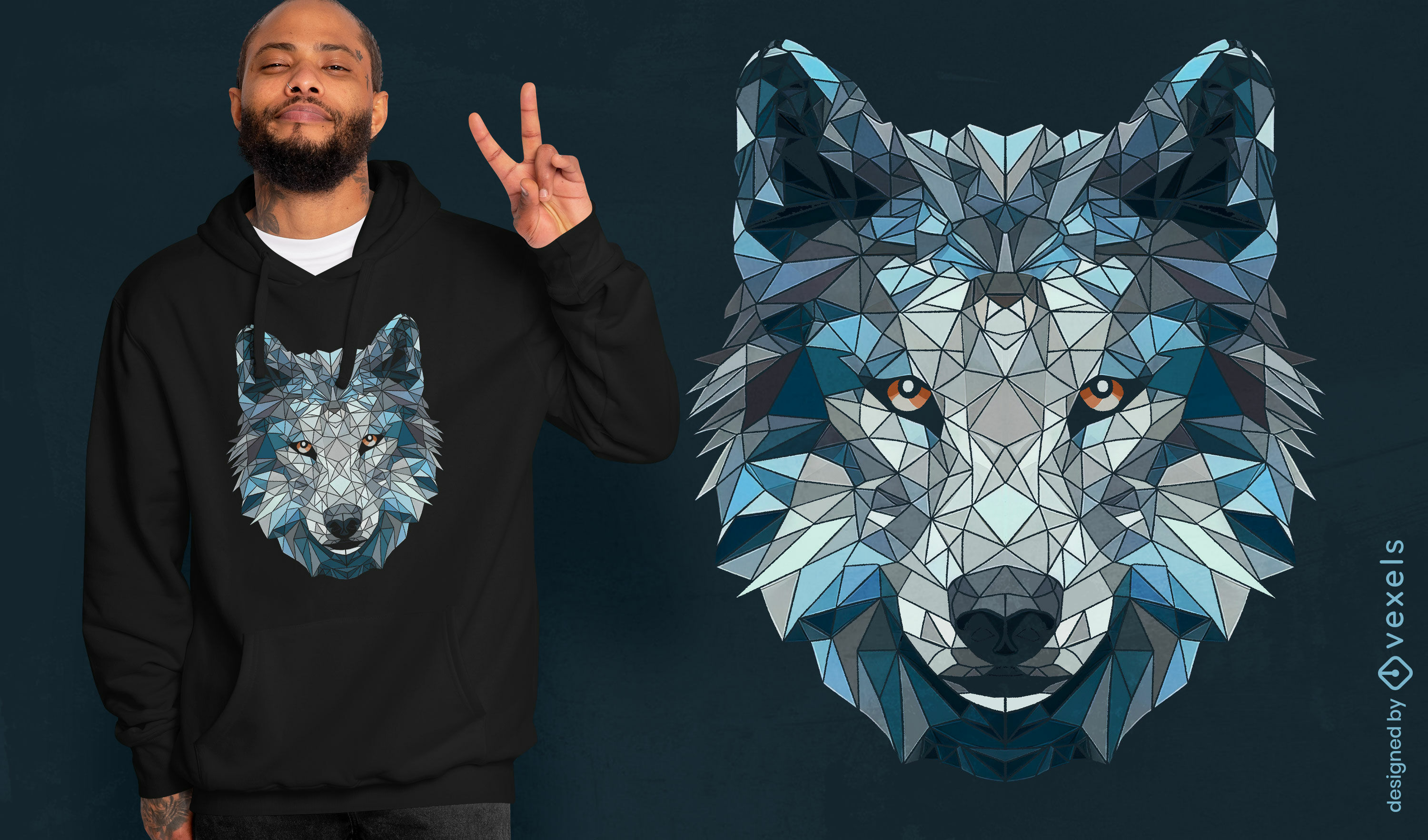 Polygonal white wolf t-shirt design