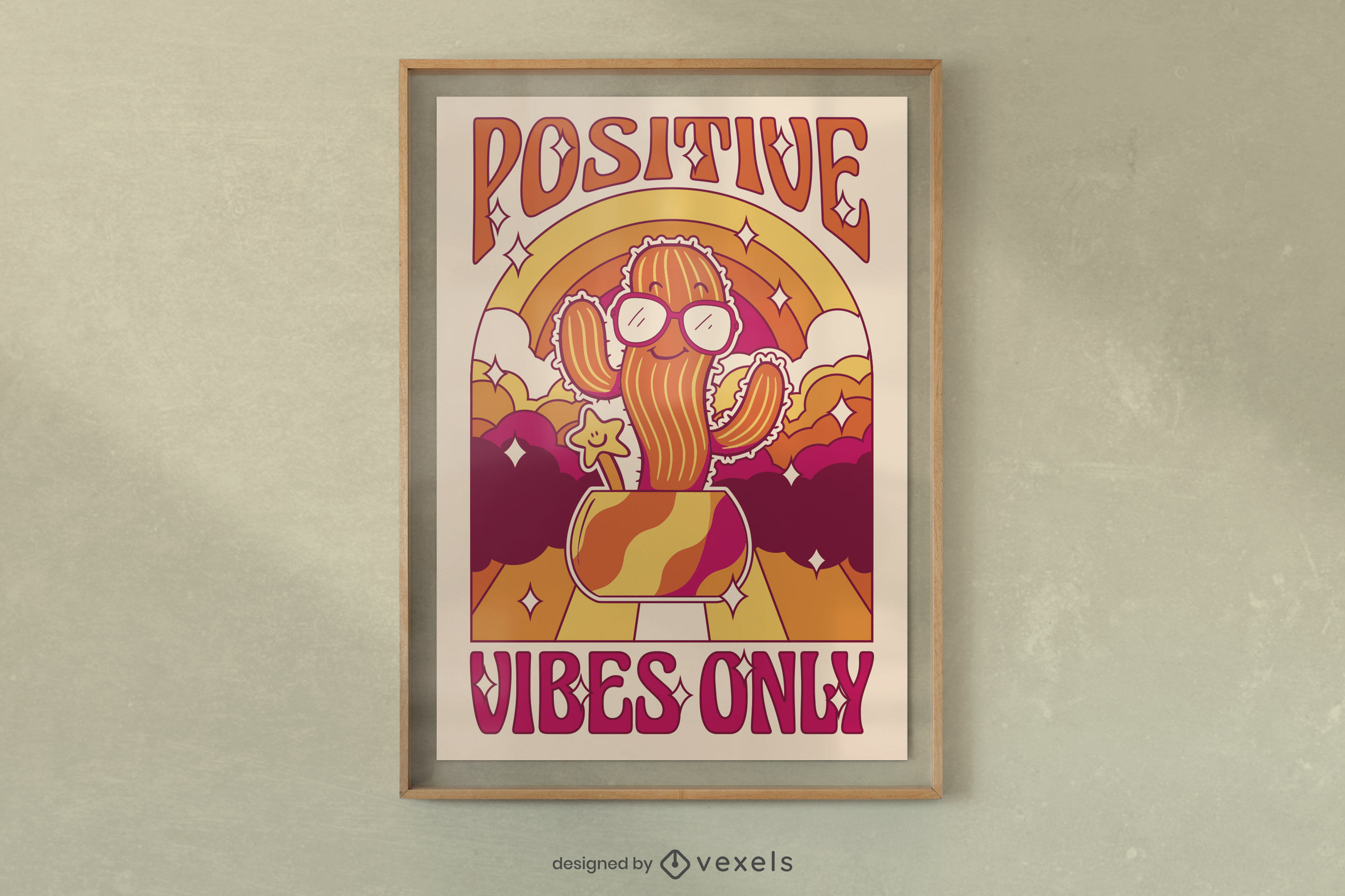 Positive vibes cactus poster design