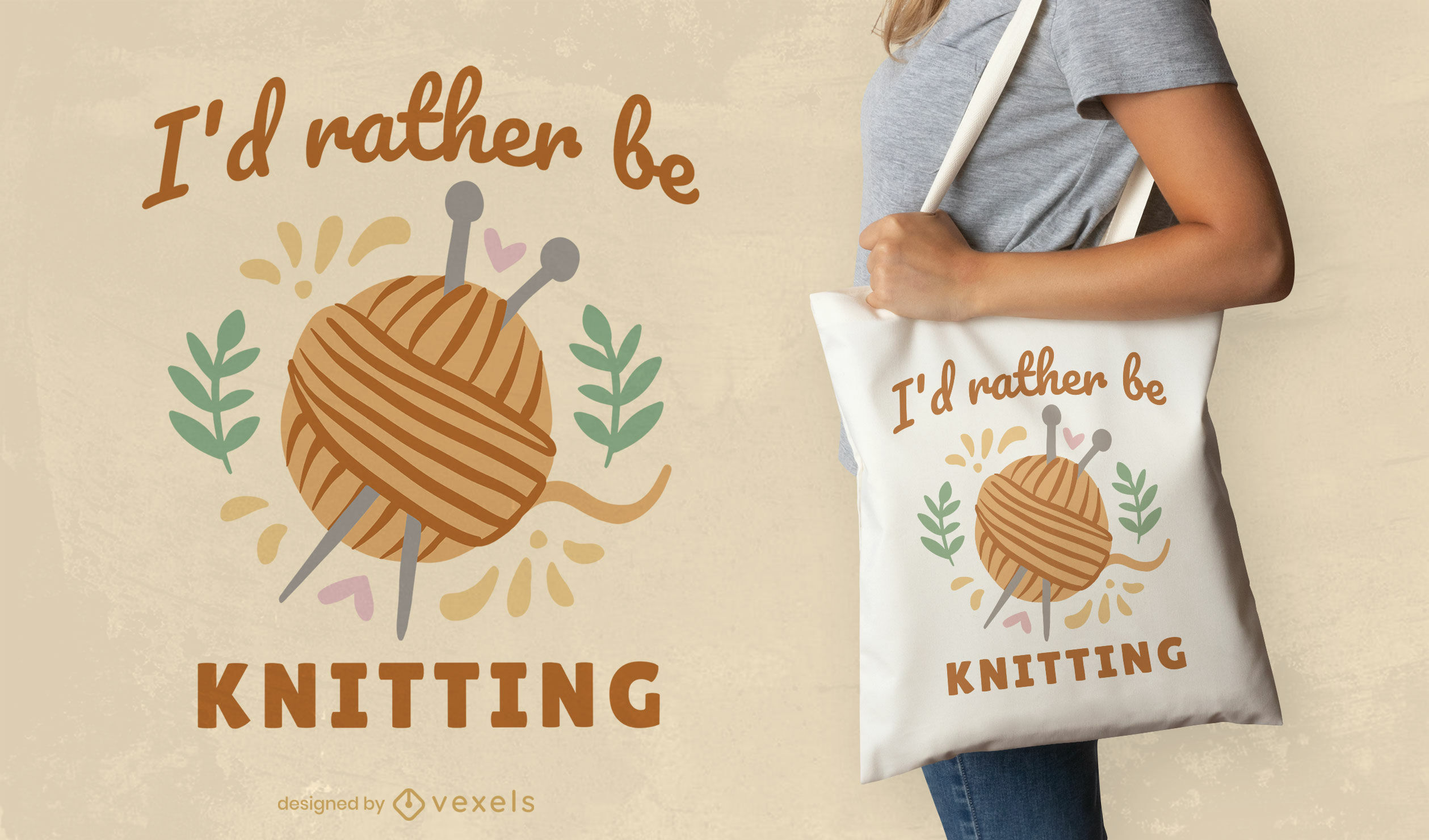 Knitting hobby needles and wool tote bag design