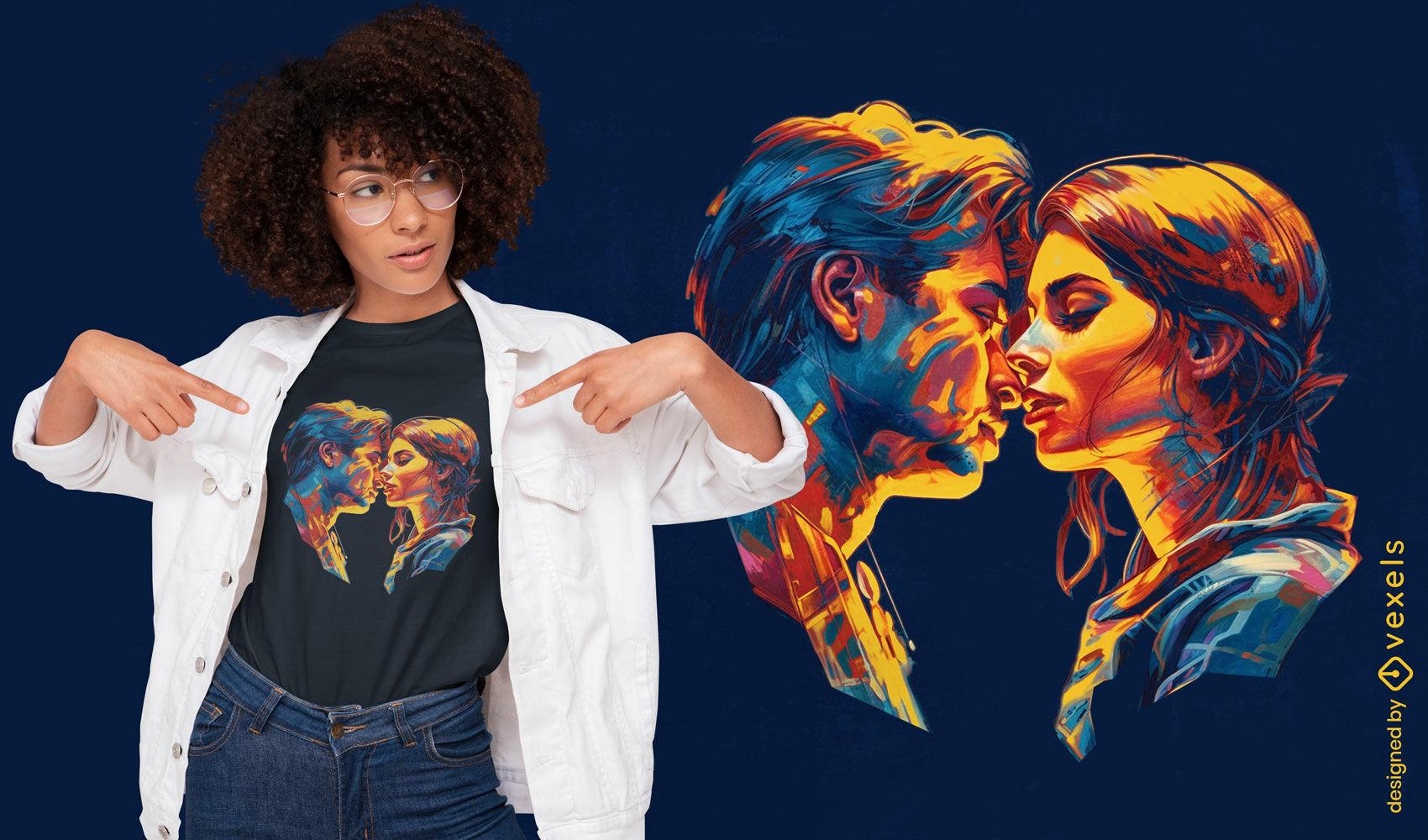 Colorful couple kiss t-shirt design