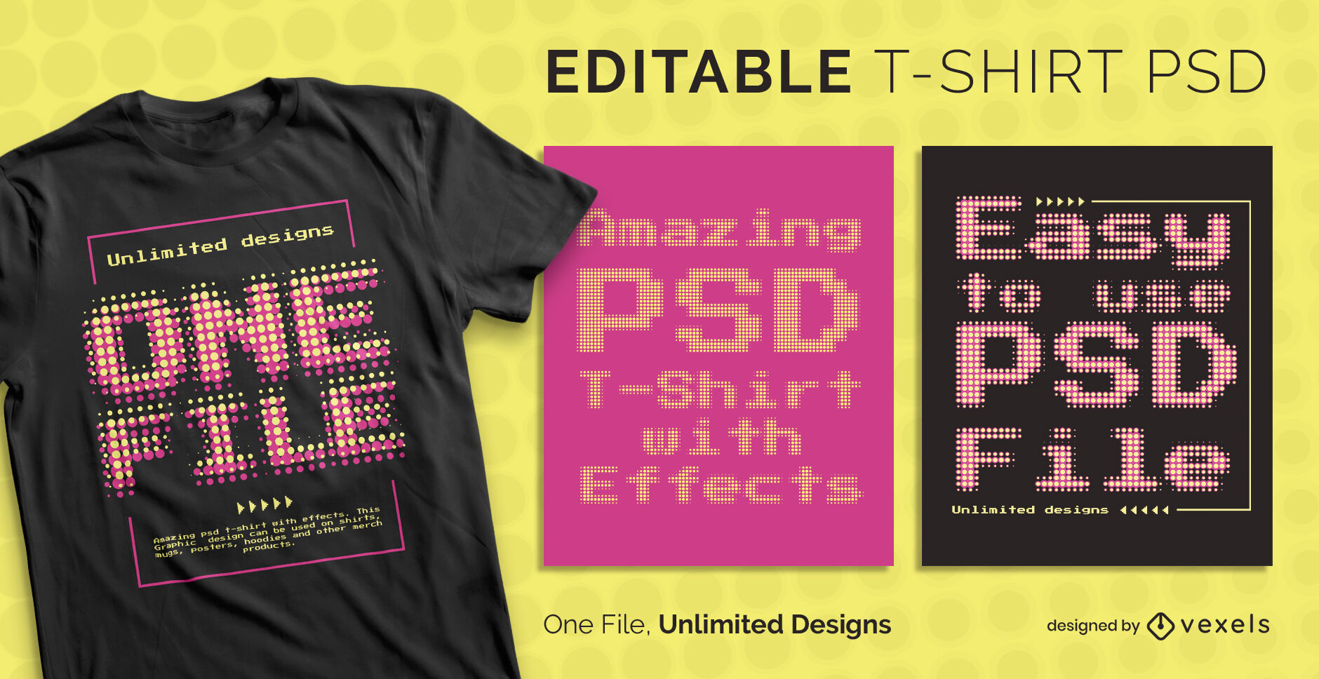 Retro dotted pixels text effect scalable psd t-shirt template
