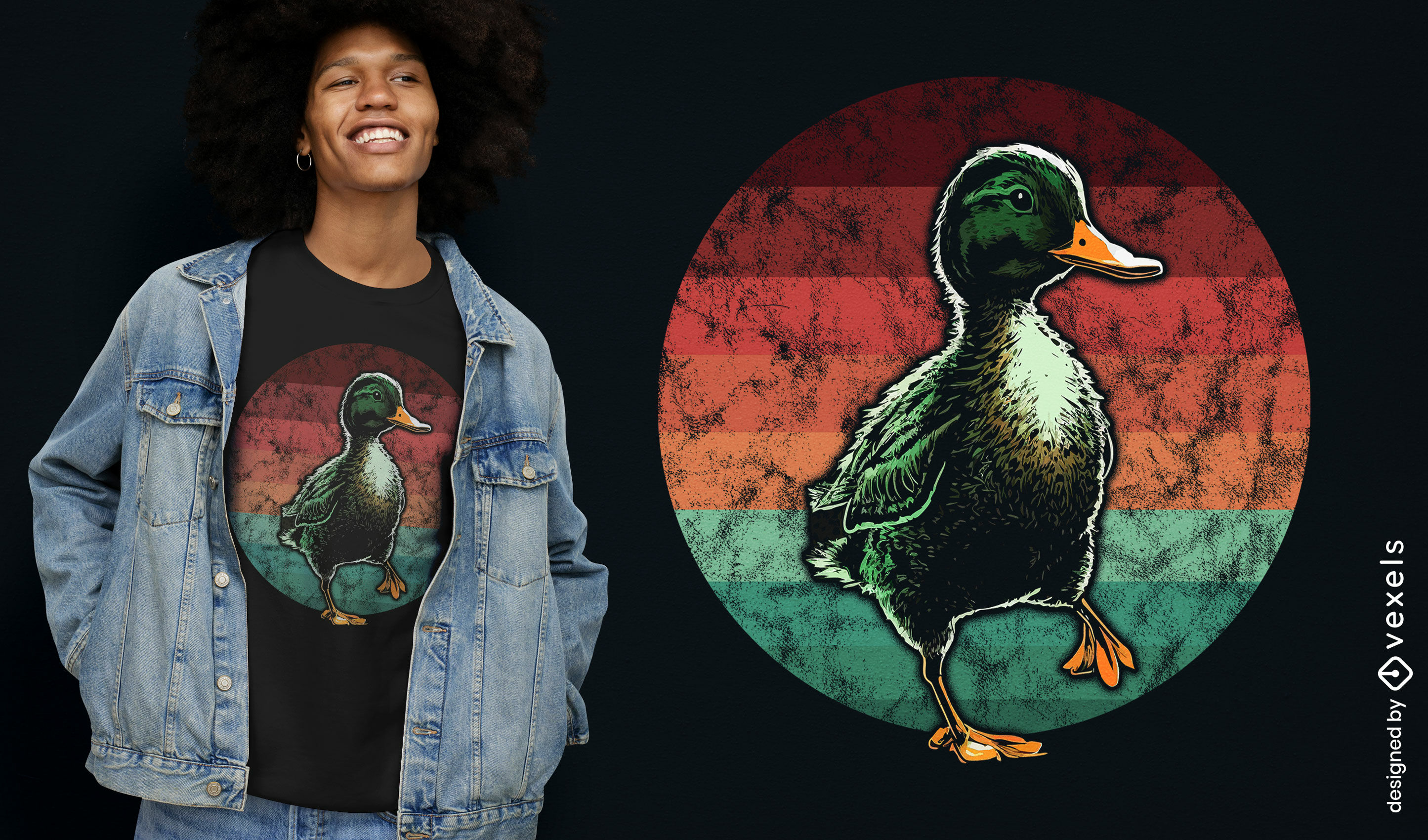 Duck and retro sunset t-shirt design
