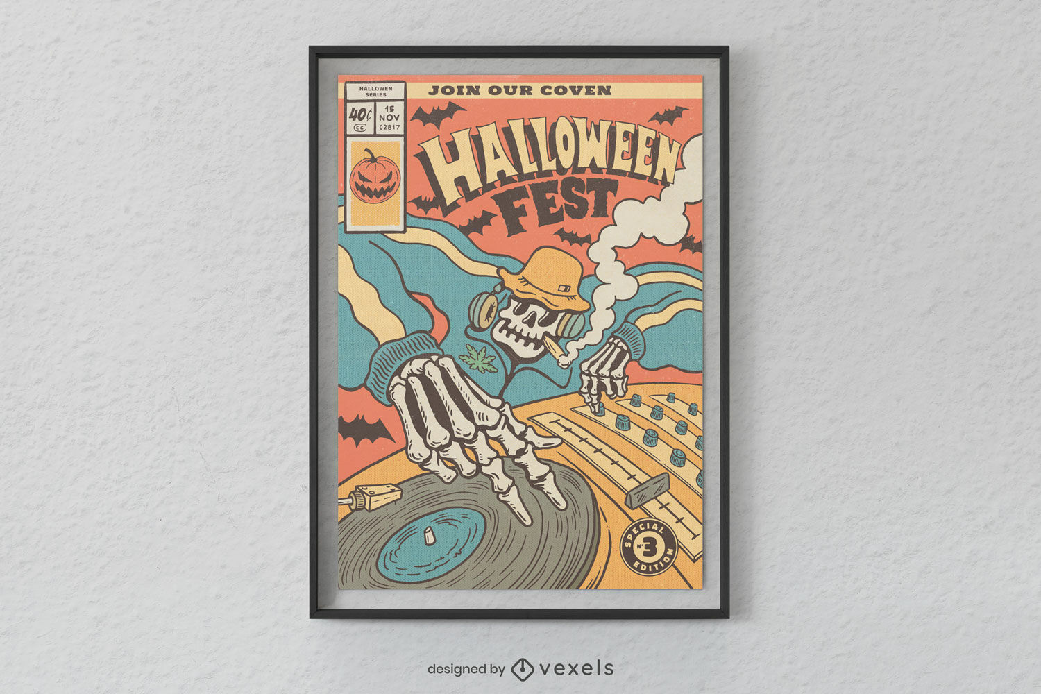 Halloween skeleton DJ poster design