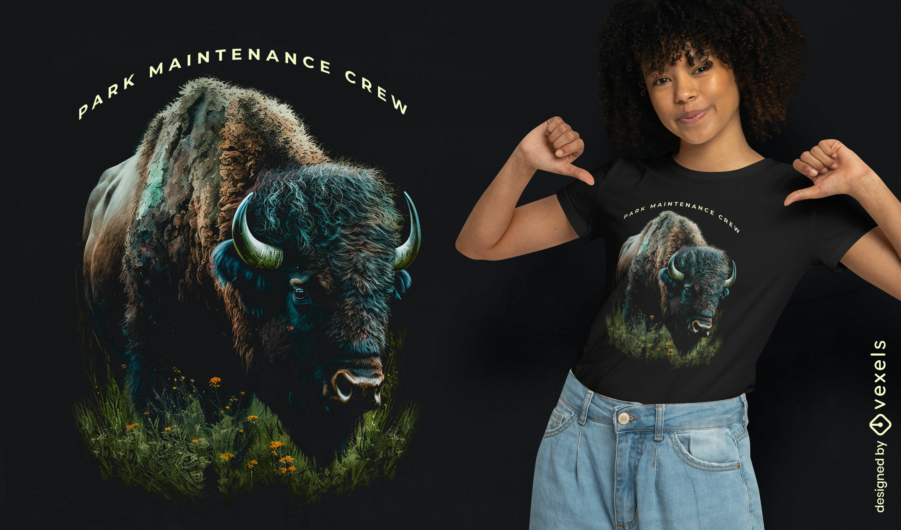 Realistic bison t-shirt design