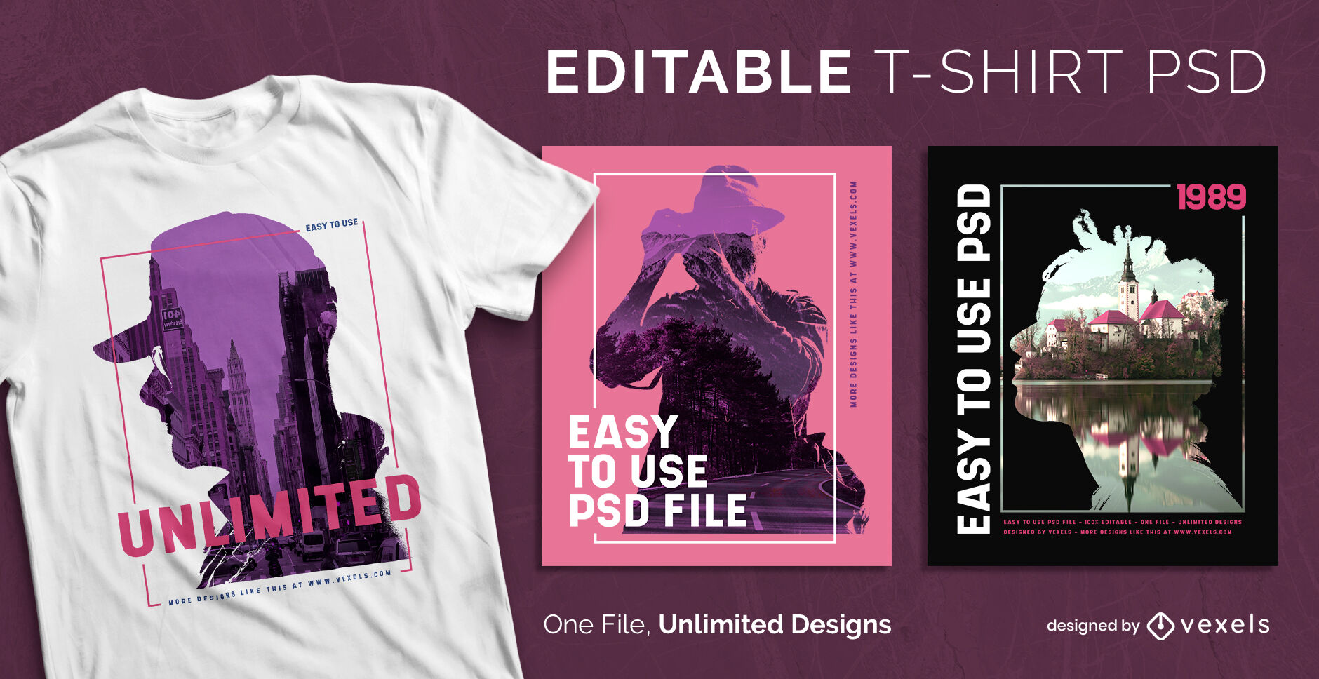 Double exposure scalable psd t-shirt template