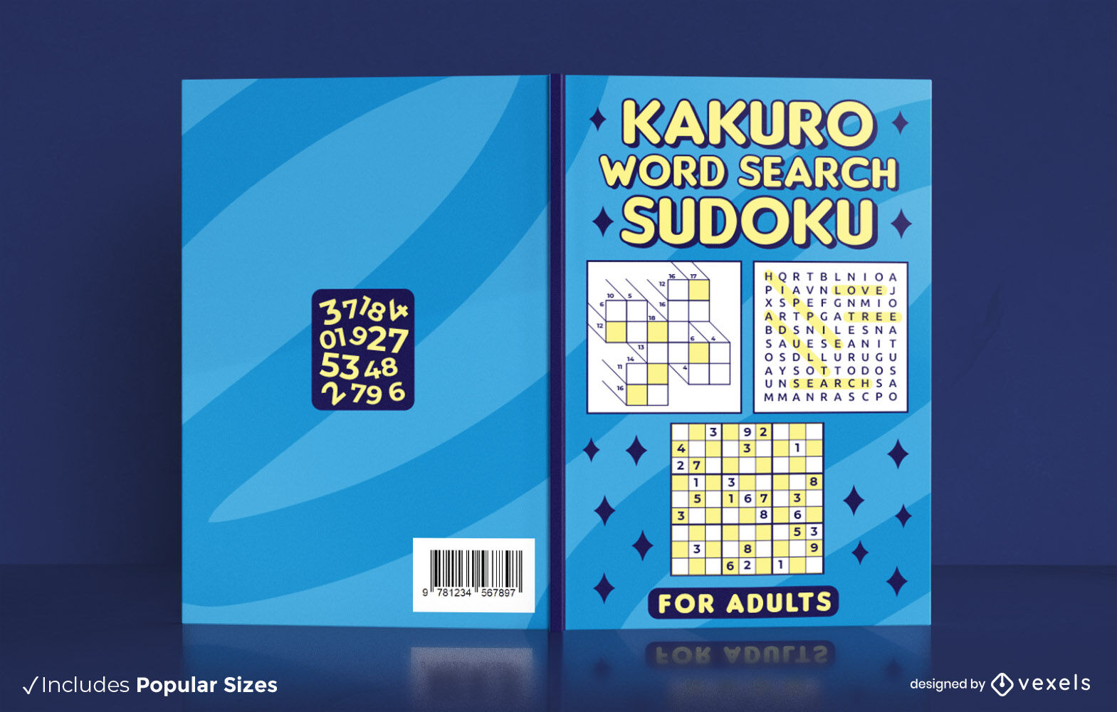 Kakuro word search and sudoku book cover design KDP