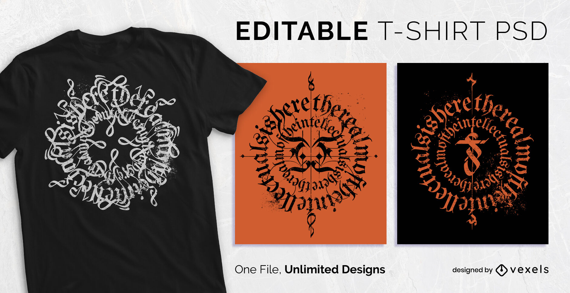 Spiral gothic text scalable t-shirt psd