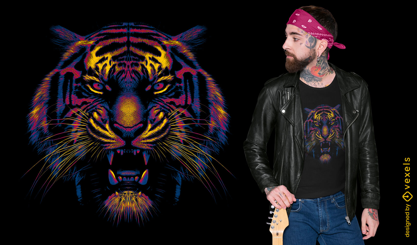 Vibrant tiger face t-shirt design