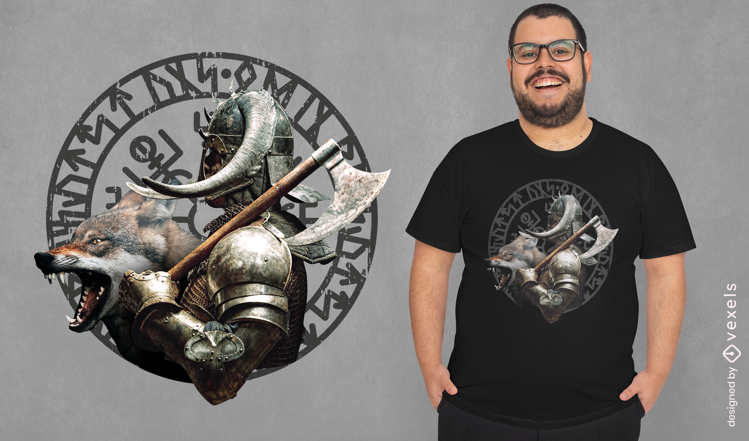 Viking warrior and wolf t-shirt psd