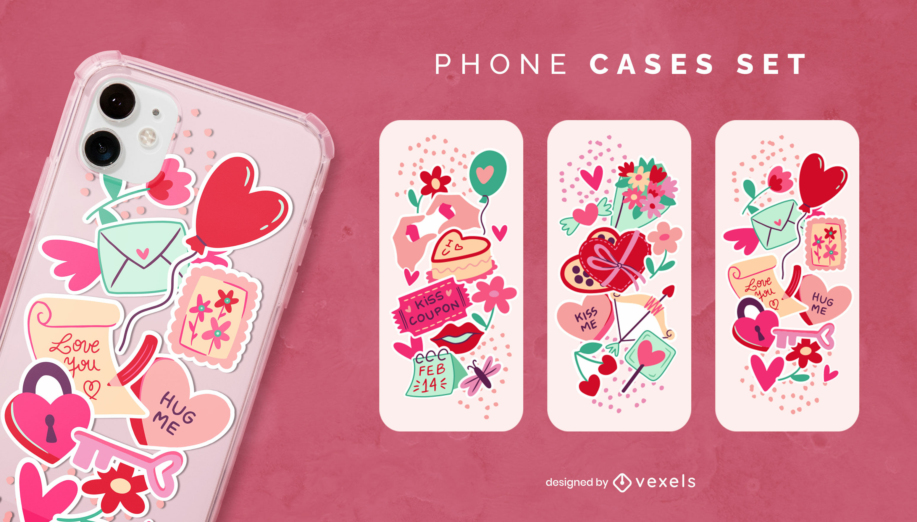 Valentines day holiday stickers phone case set