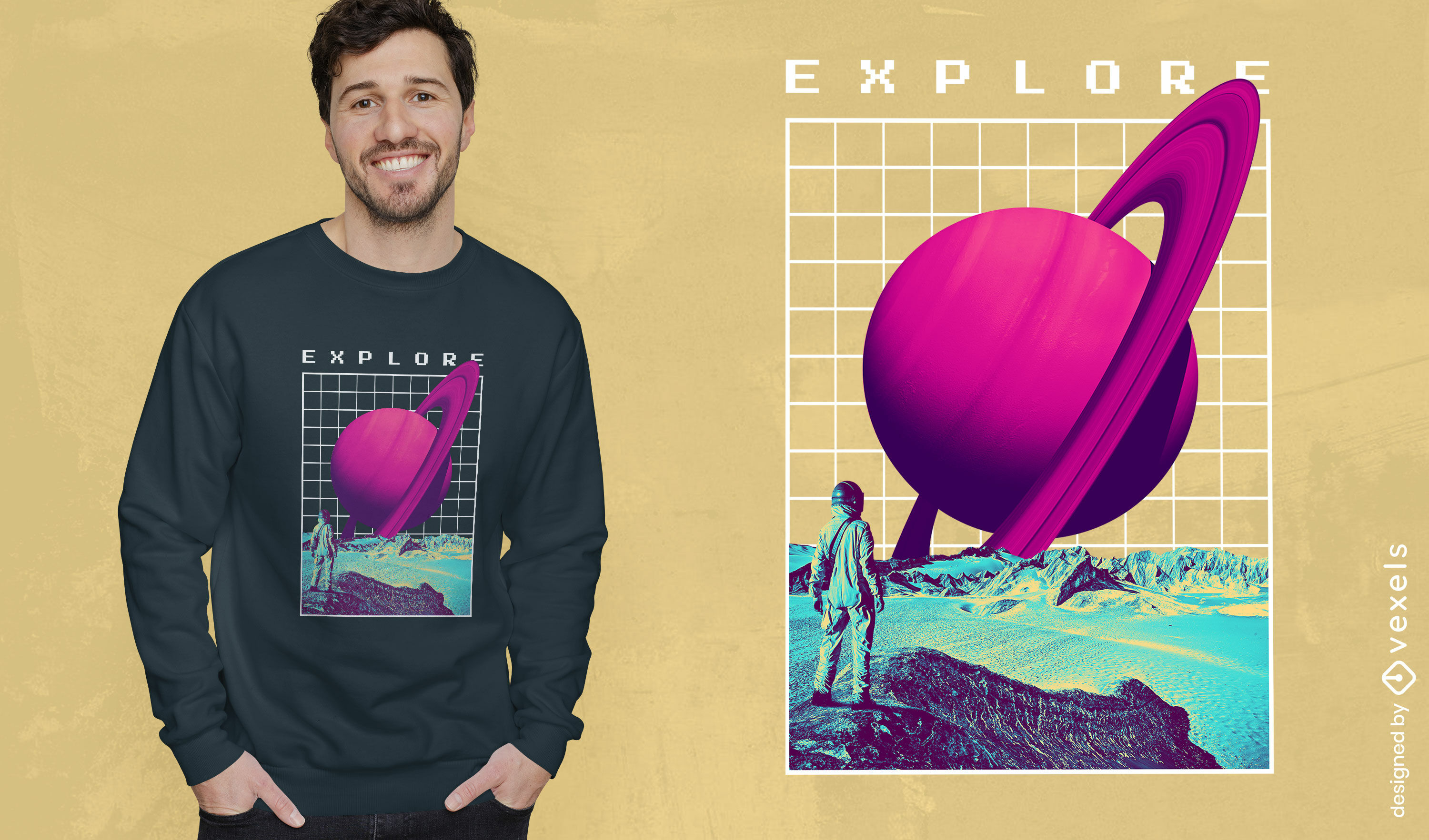 Saturn planet vaporwave t-shirt design