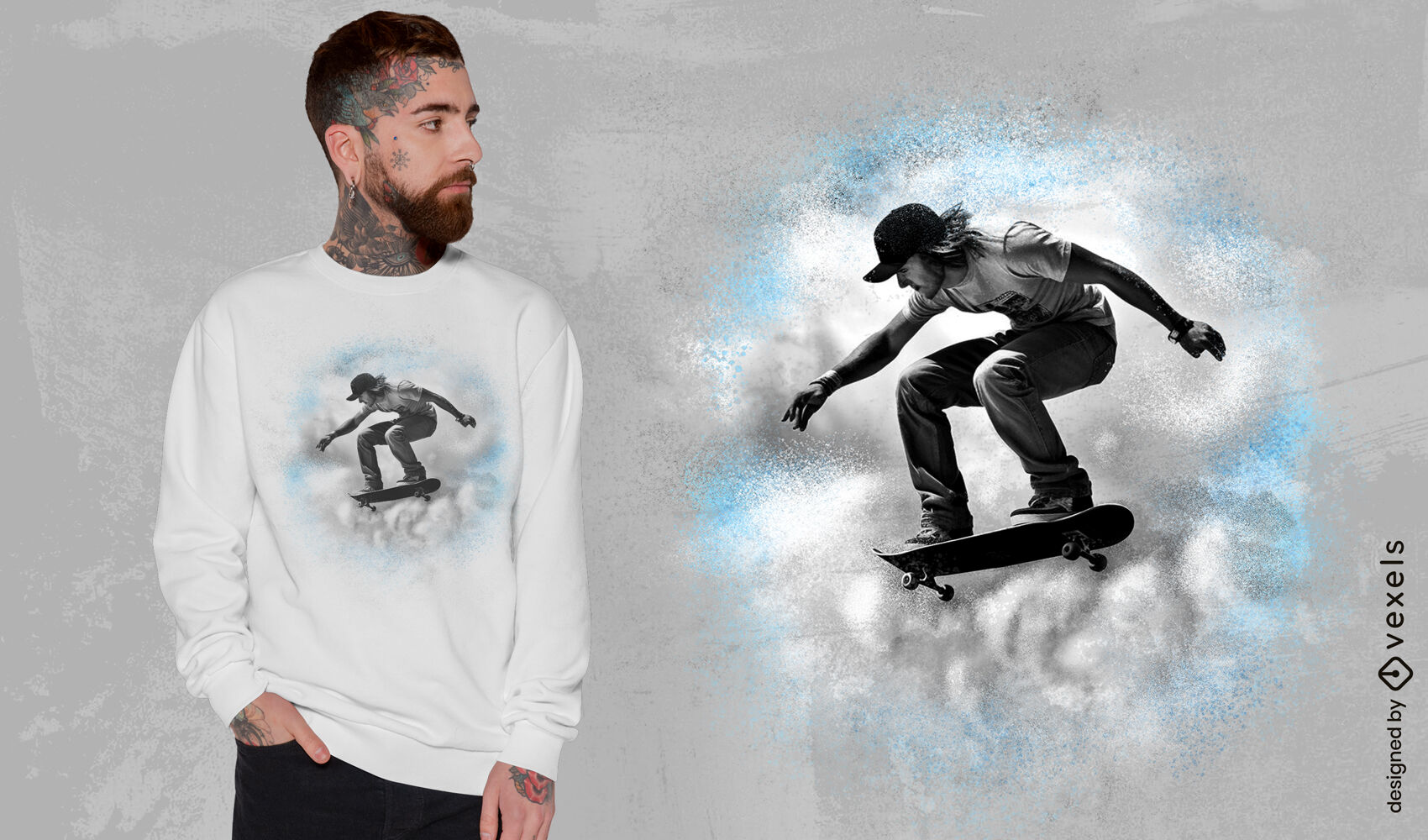 Cloudy skateboarding moment t-shirt design