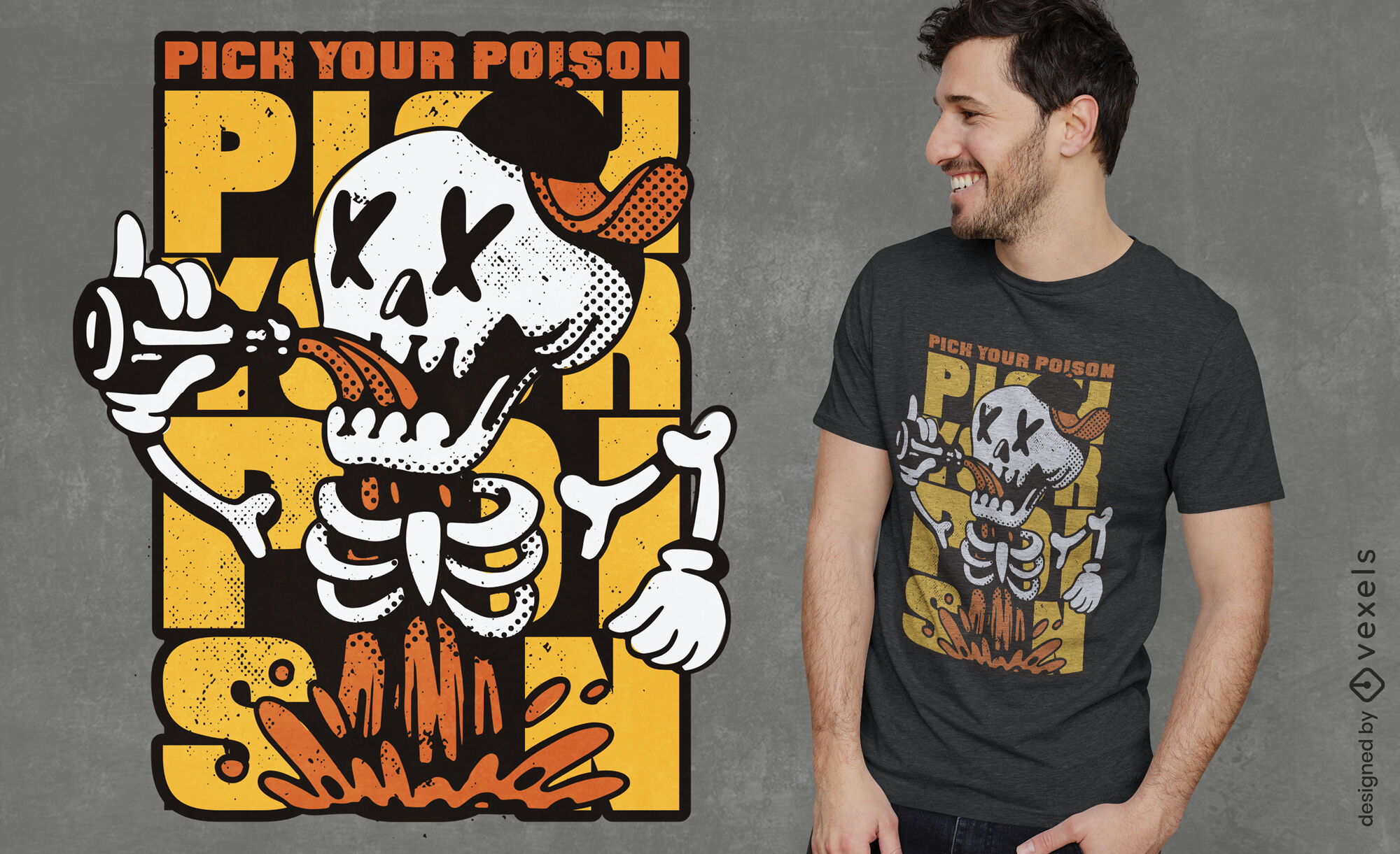 Skeleton poison retro cartoon t-shirt design