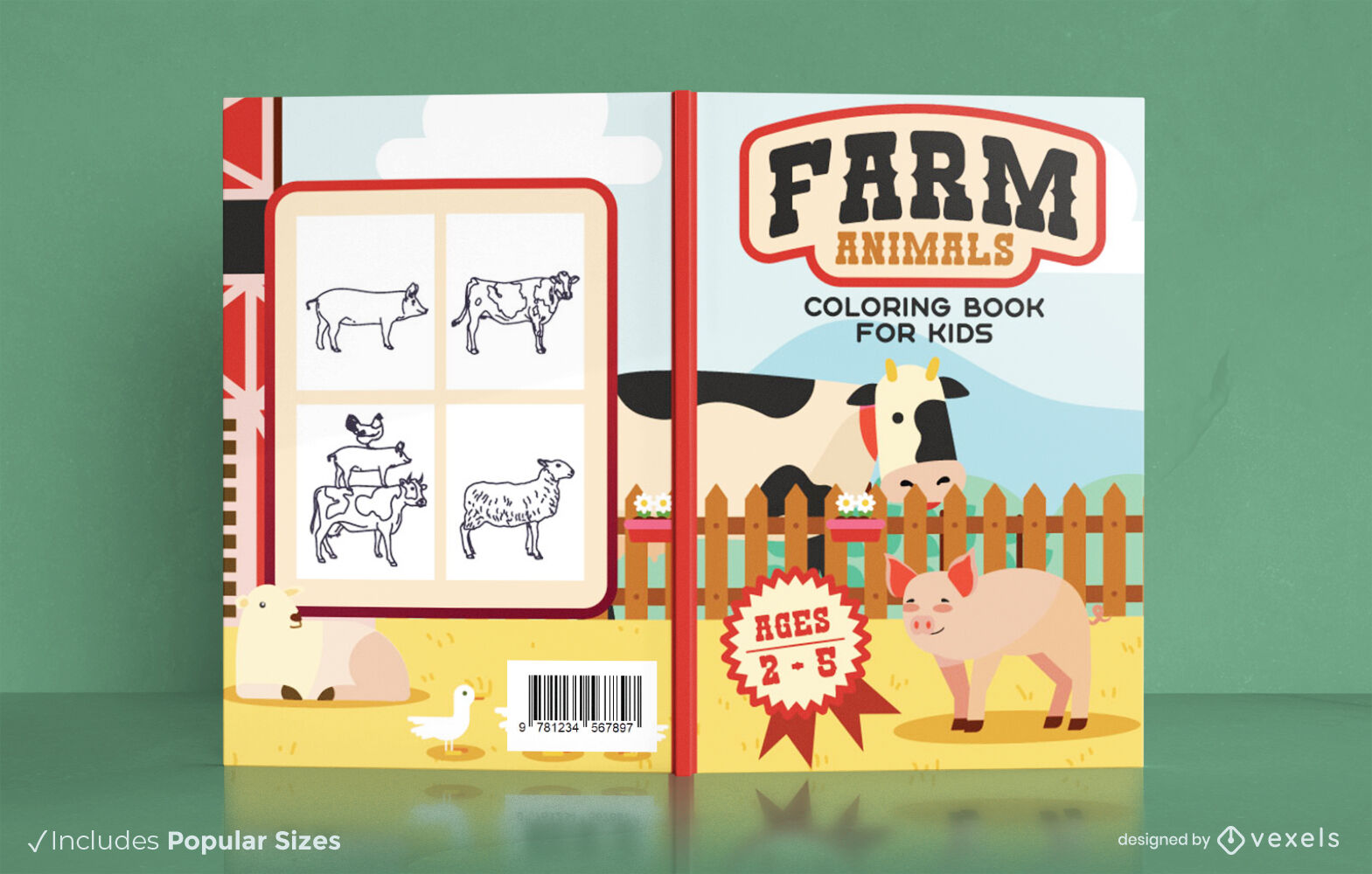Farm coloring book cover design KDP