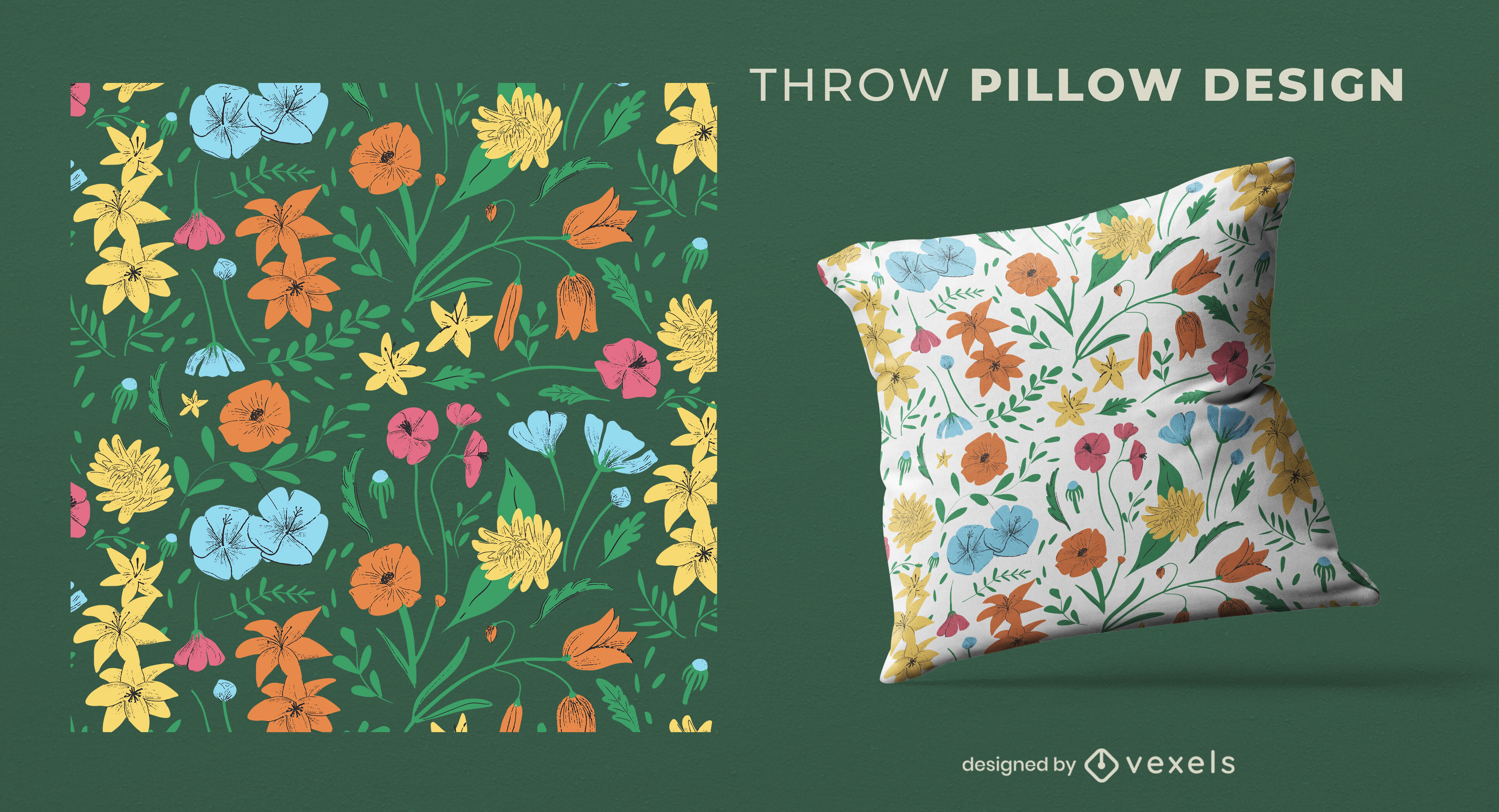 Colorful flowers throw pillow design