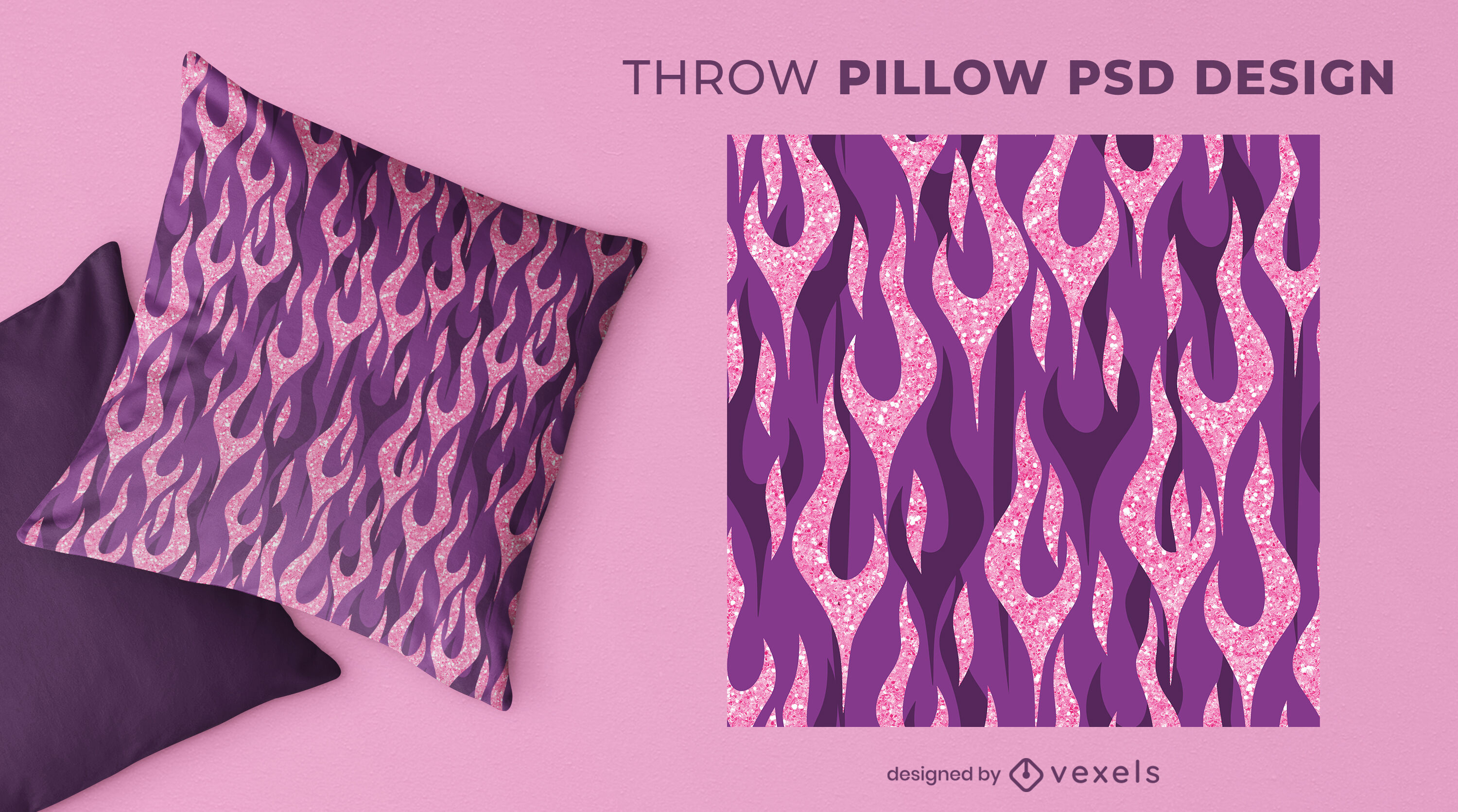 Pink glitter flames throw pillow design