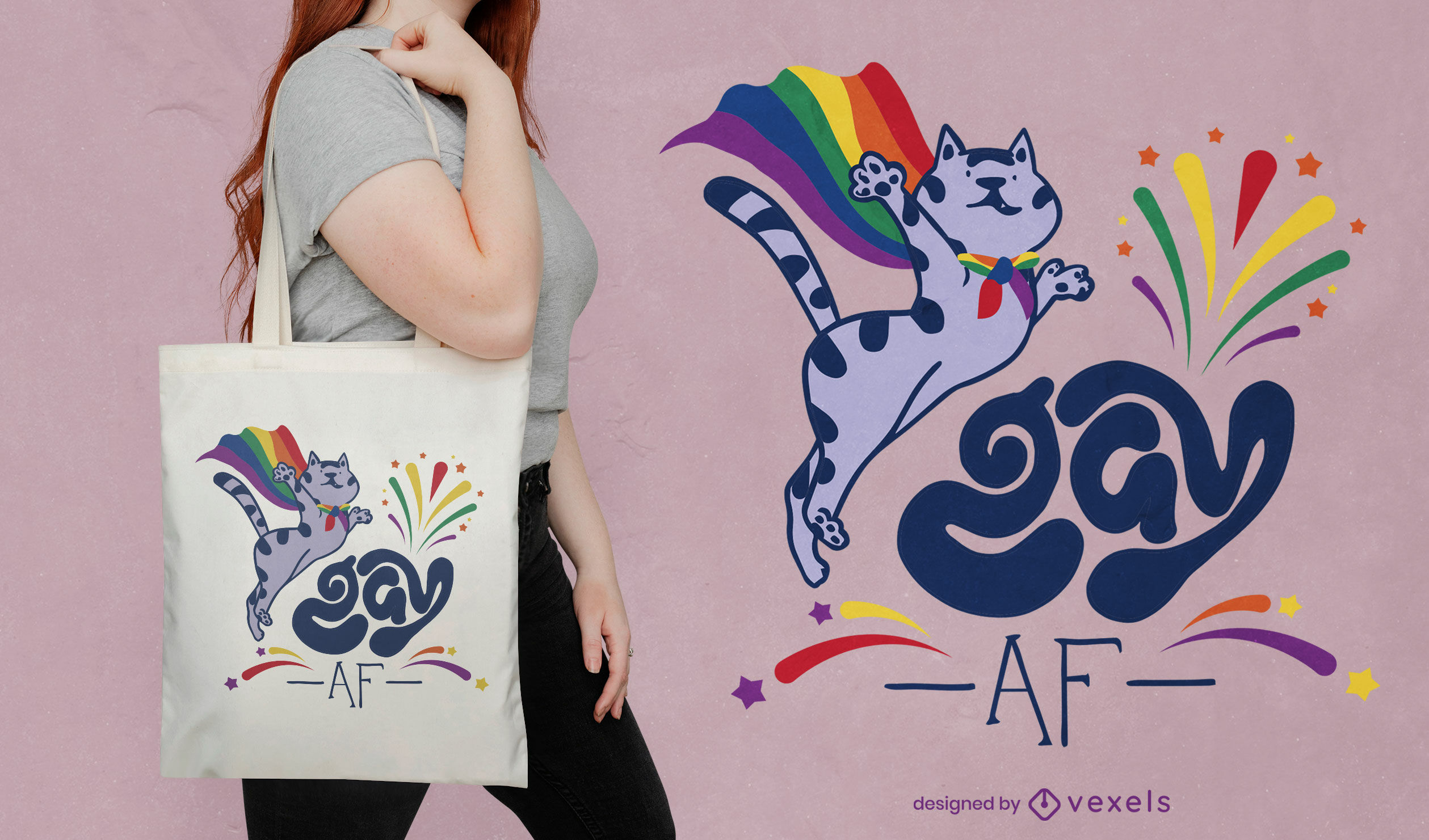 Gay AF cat pride tote bag design