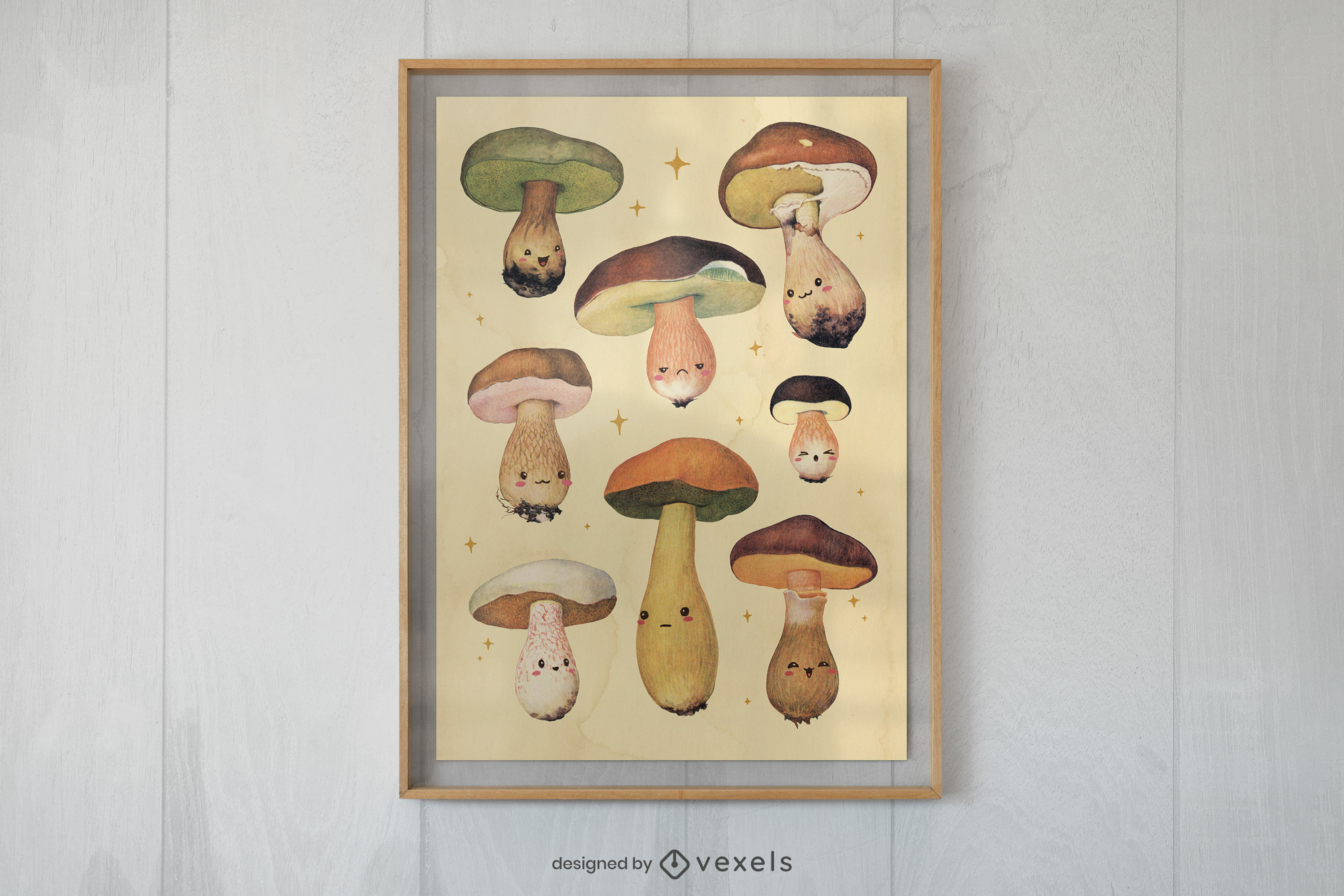 Cute mushrooms fantasy nature poster design