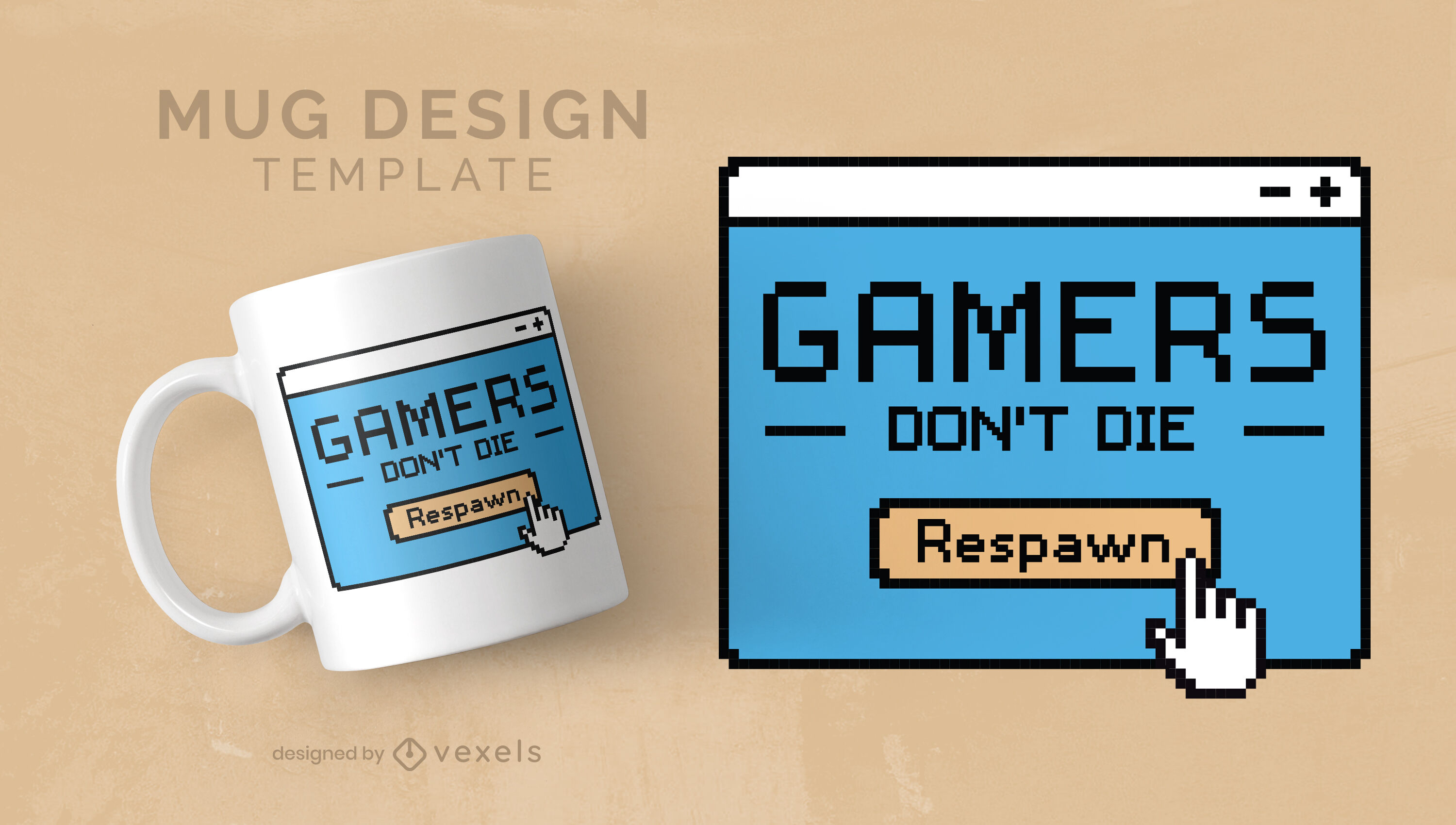 Respawn pixel art gaming mug template