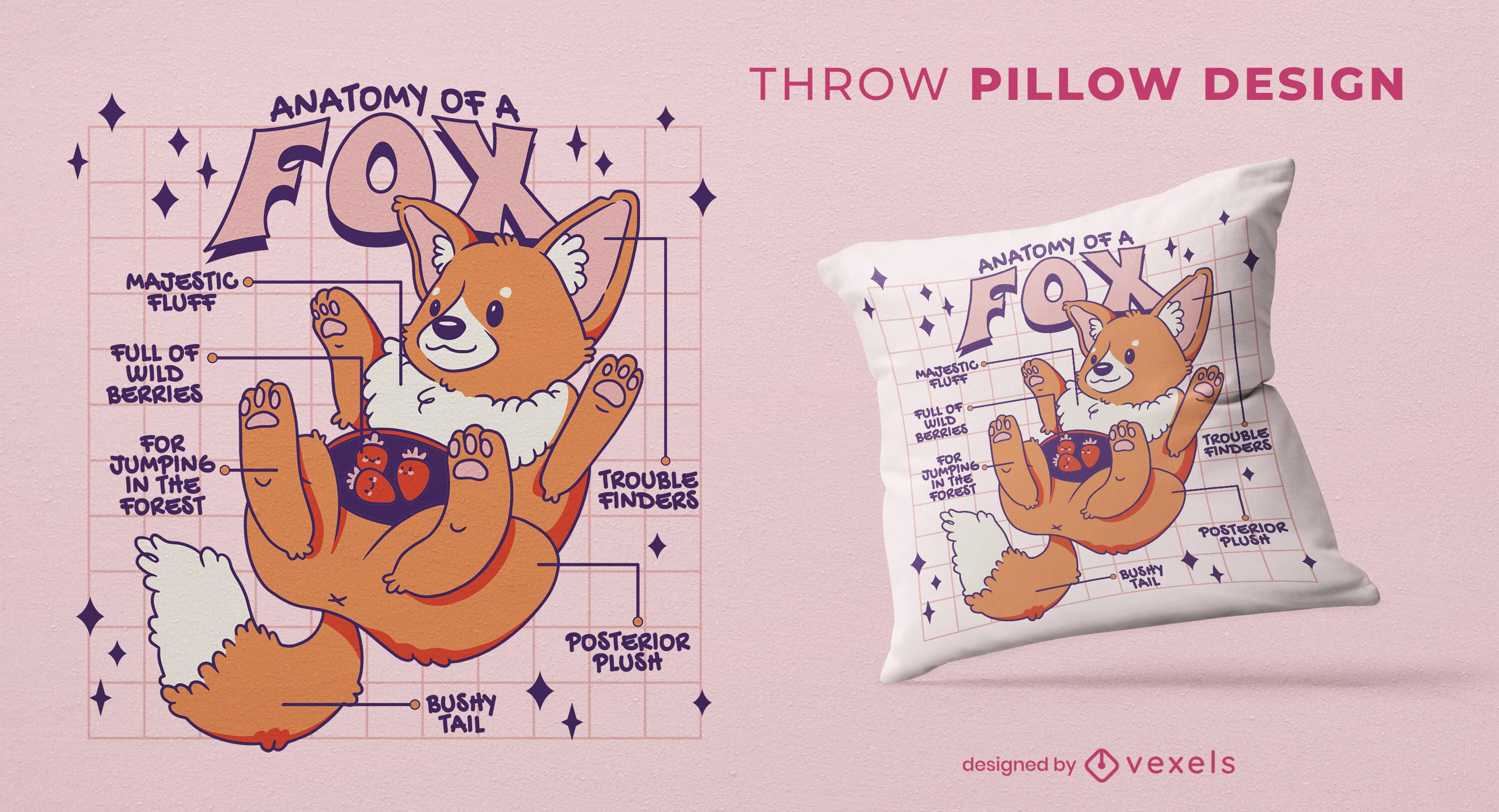Fox anatomy throw pillow design