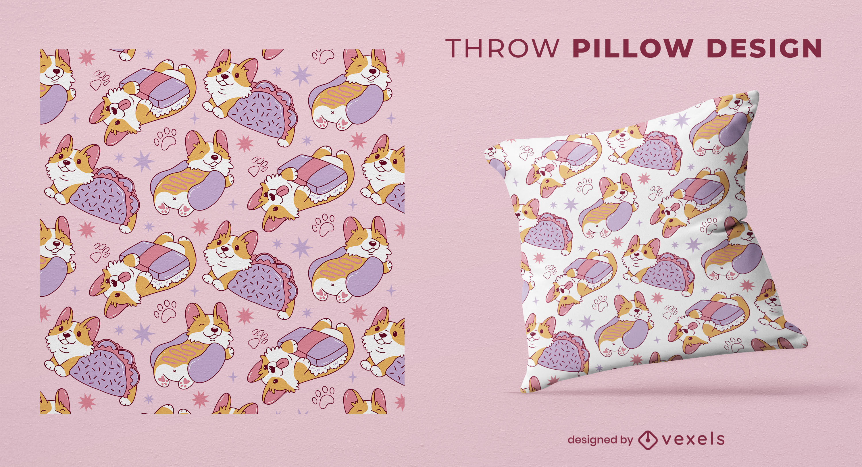 Corgi food pattern throw pillow design