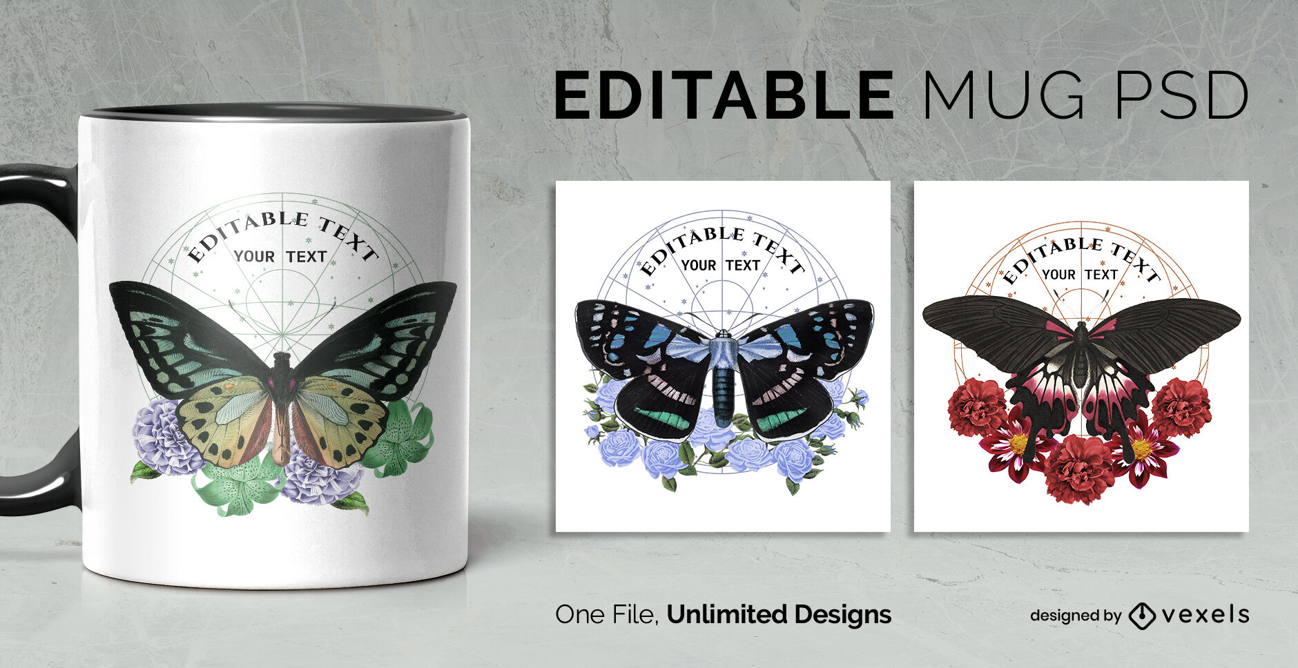 Butterflies Mug Design Template Scalable