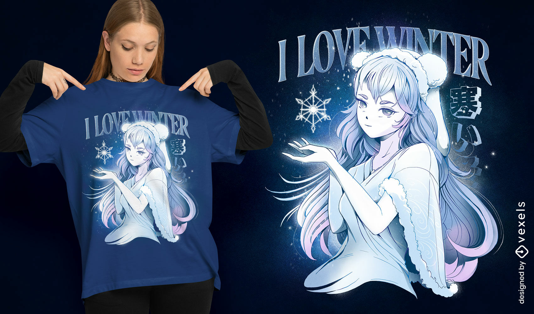 Winter anime girl t-shirt design