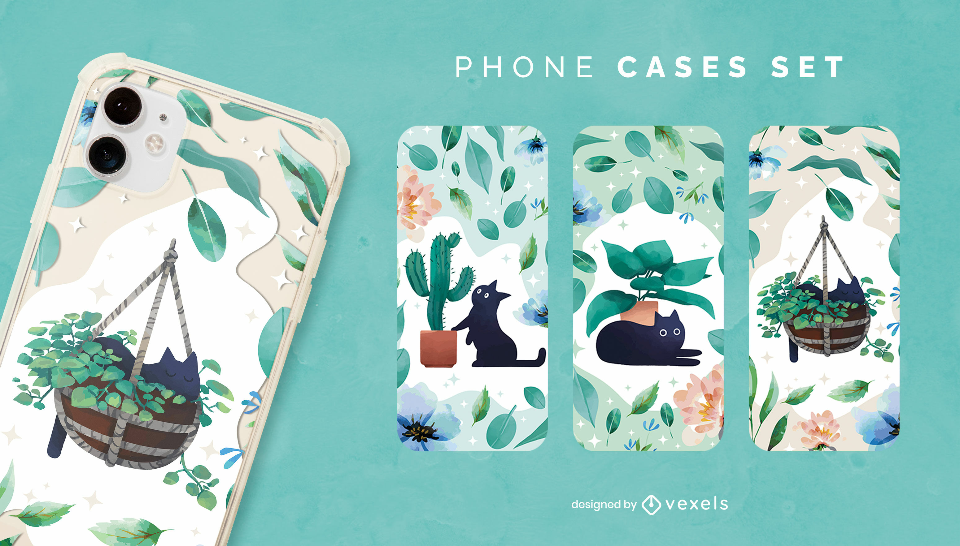 Cats and plants phone case set