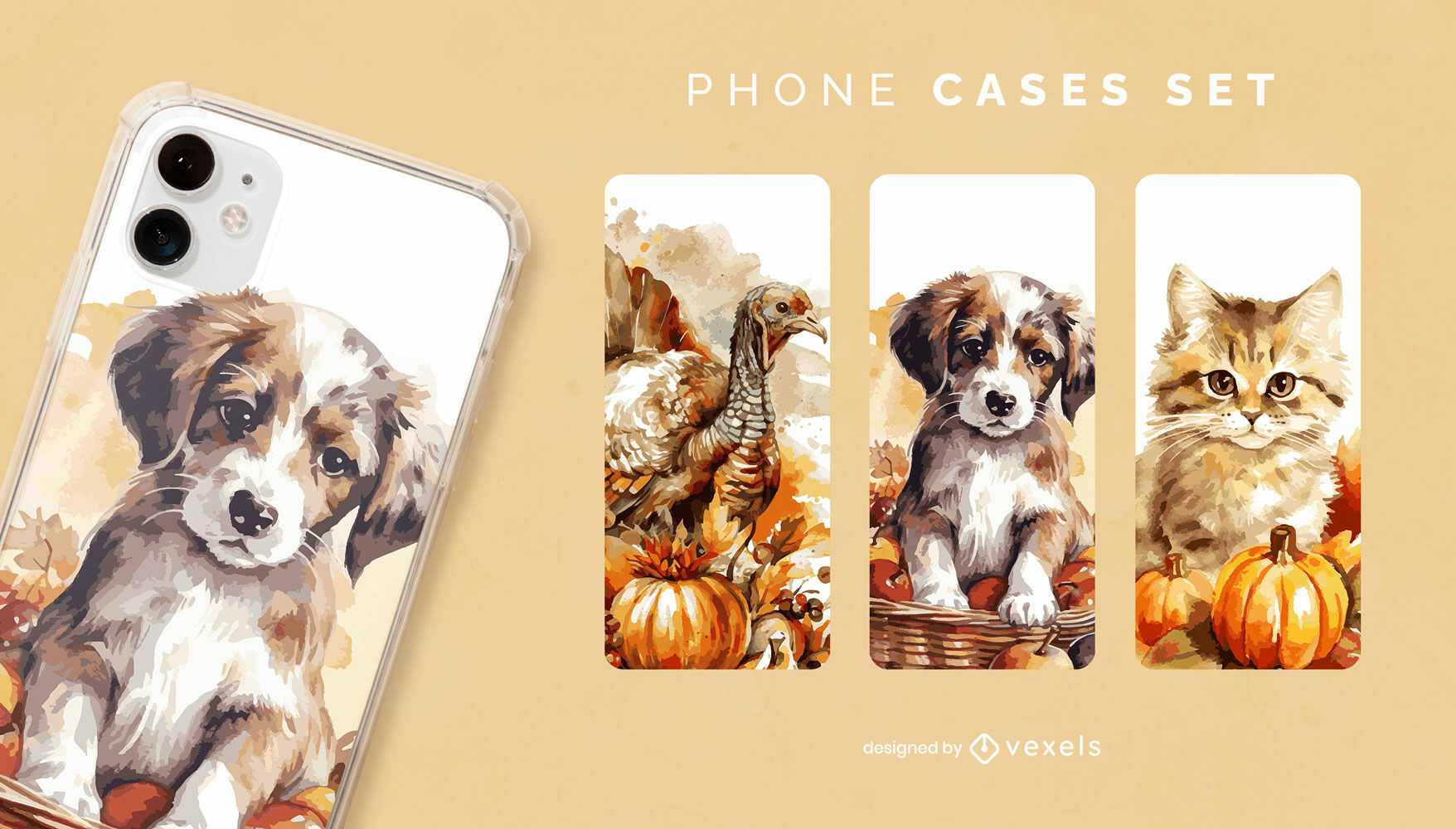 Realistic cute animals phone case set