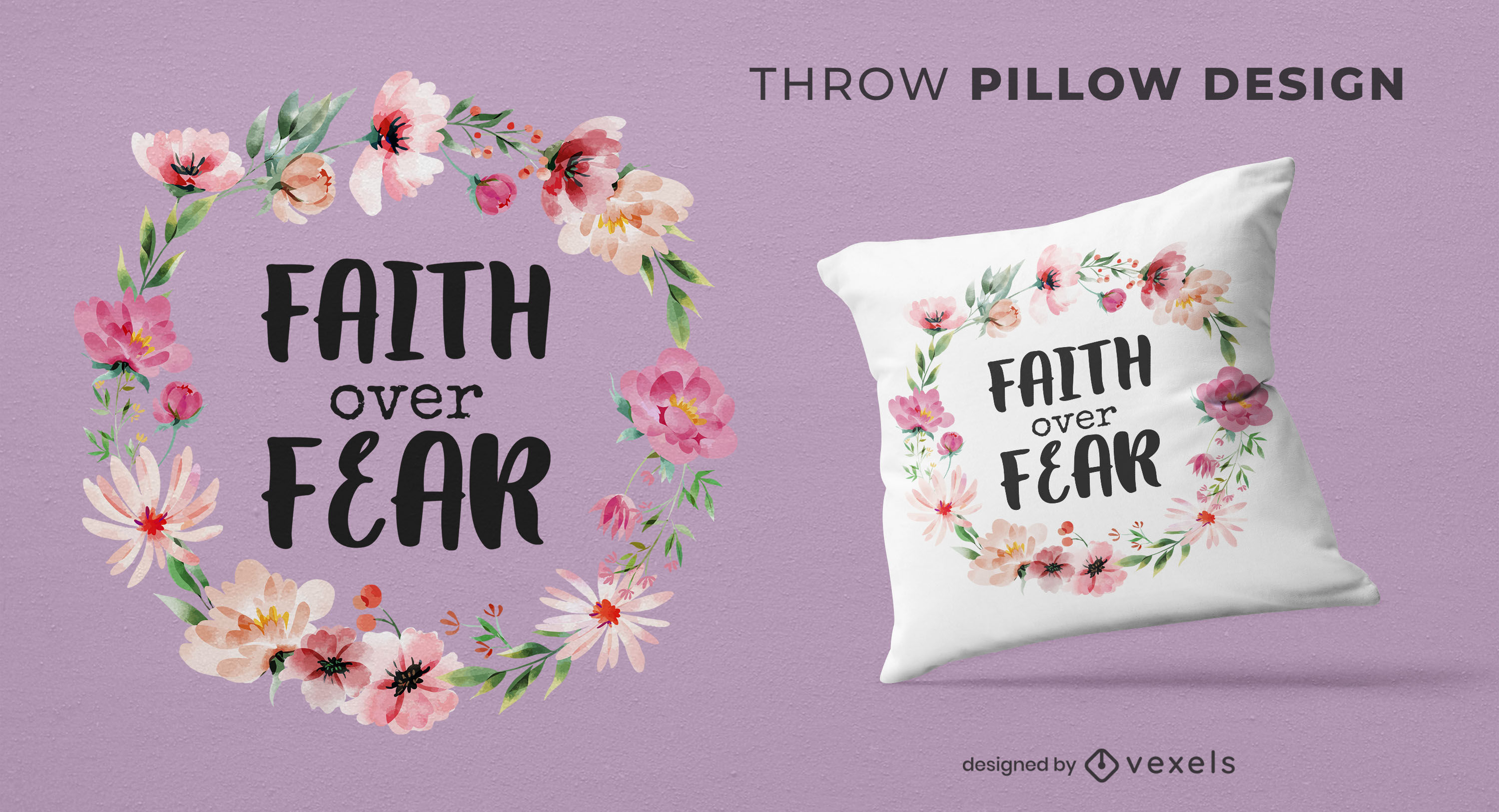 Faith over fear floral throw pillow design