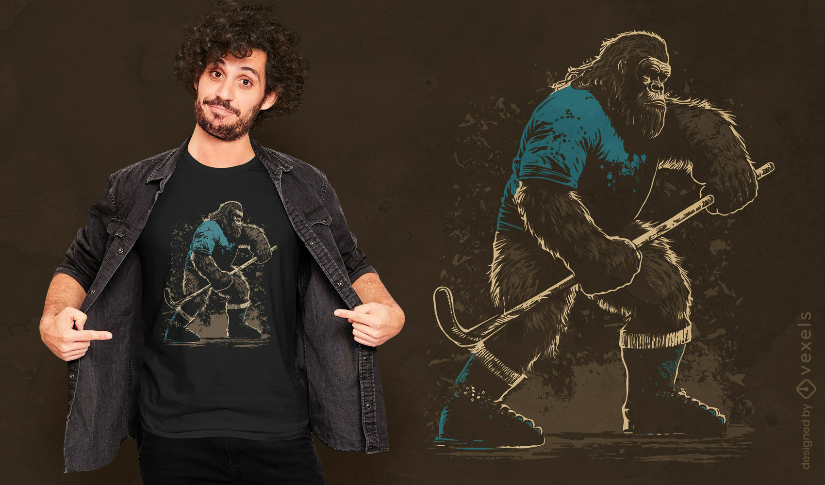 Bigfoot playing hockey t-shirt design