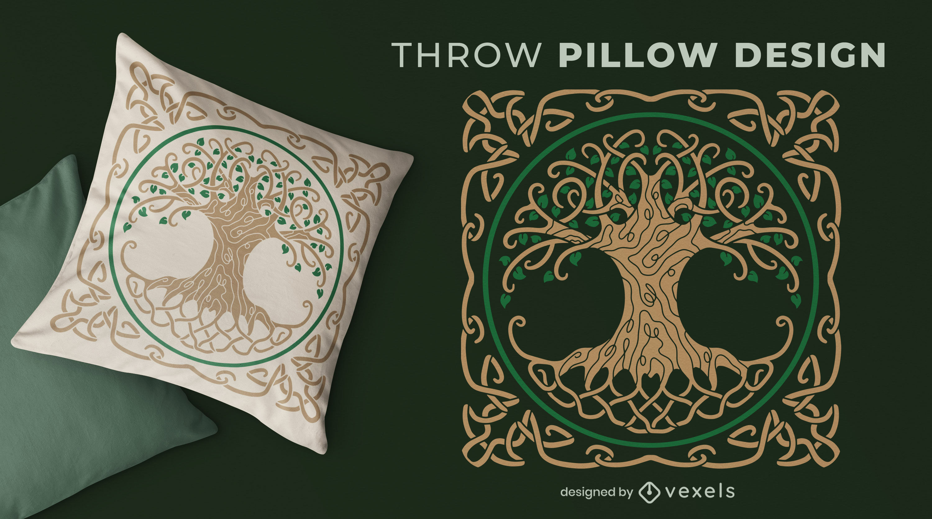 Celtic tree throw pillow design