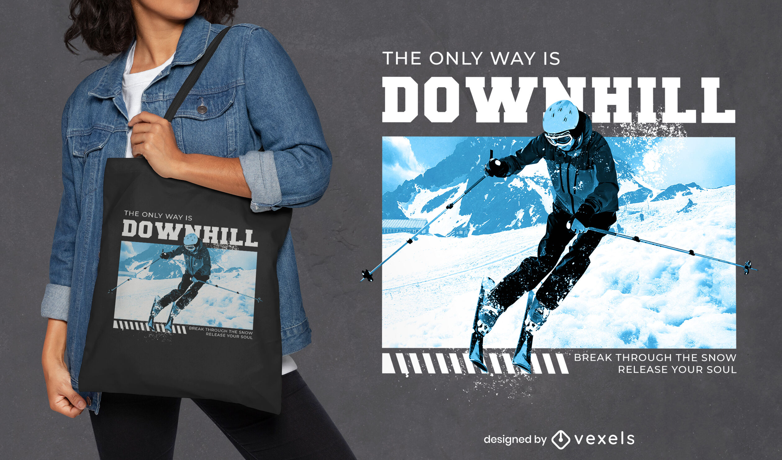 Ski downhill tote bag design