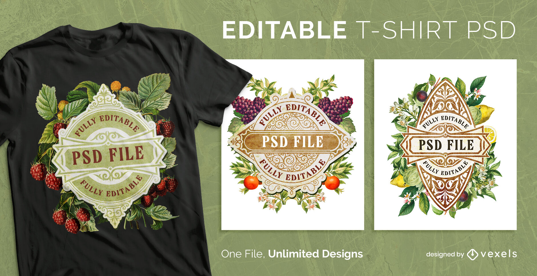 Vintage fruit label scalable t-shirt psd
