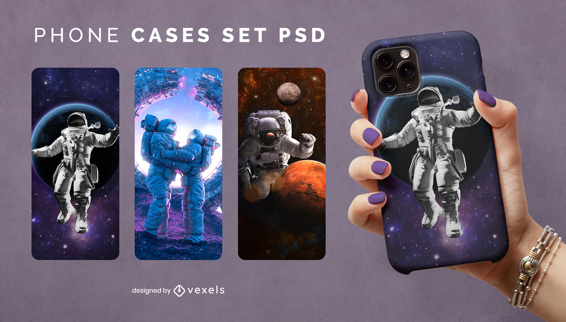 Astronauts floating in space phone case set