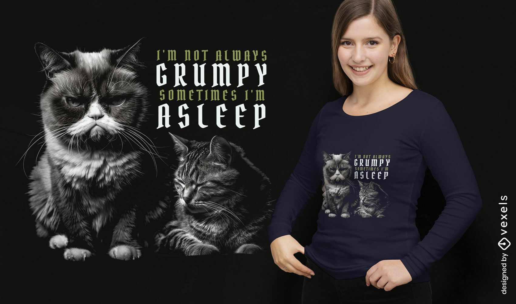 Grumpy and asleep cat quote t-shirt design