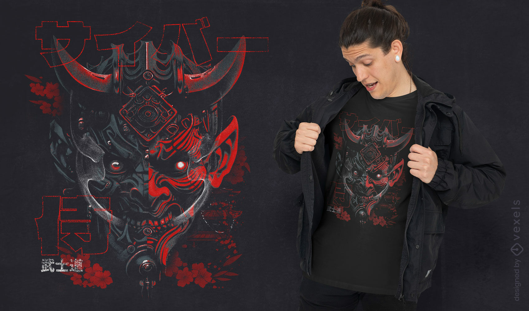 Cyberpunk Oni mask t-shirt design
