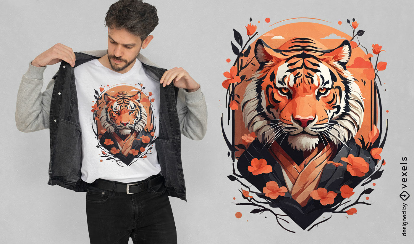 Floral Japanese tiger t-shirt design