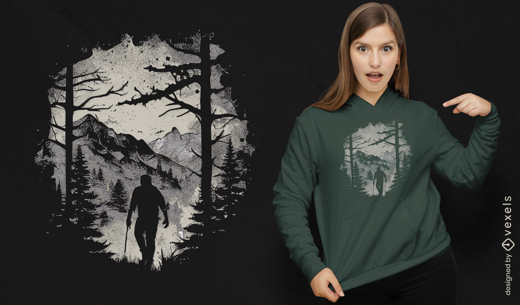 Hiker in forest t-shirt design