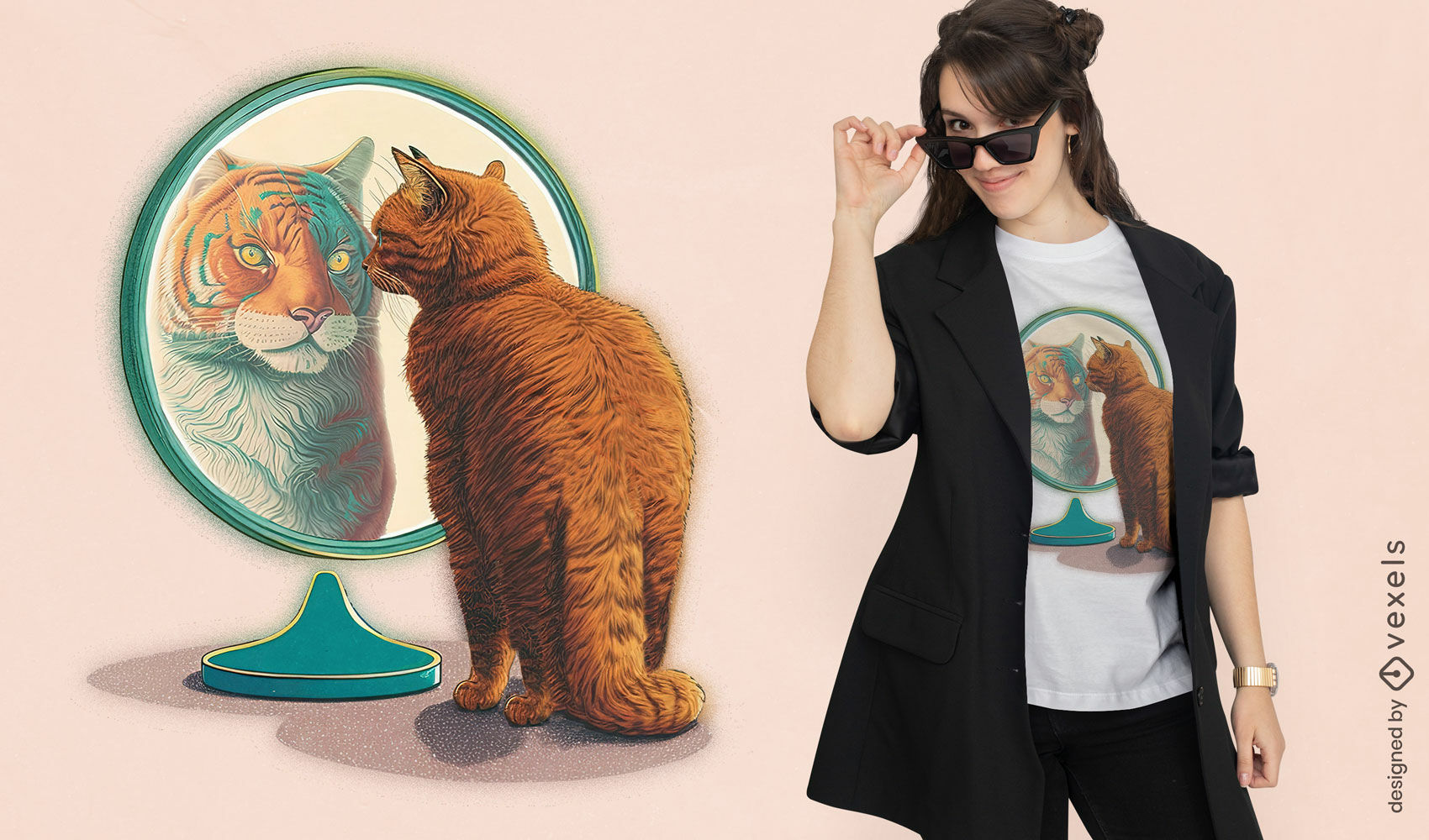 Cat-tiger reflection t-shirt design