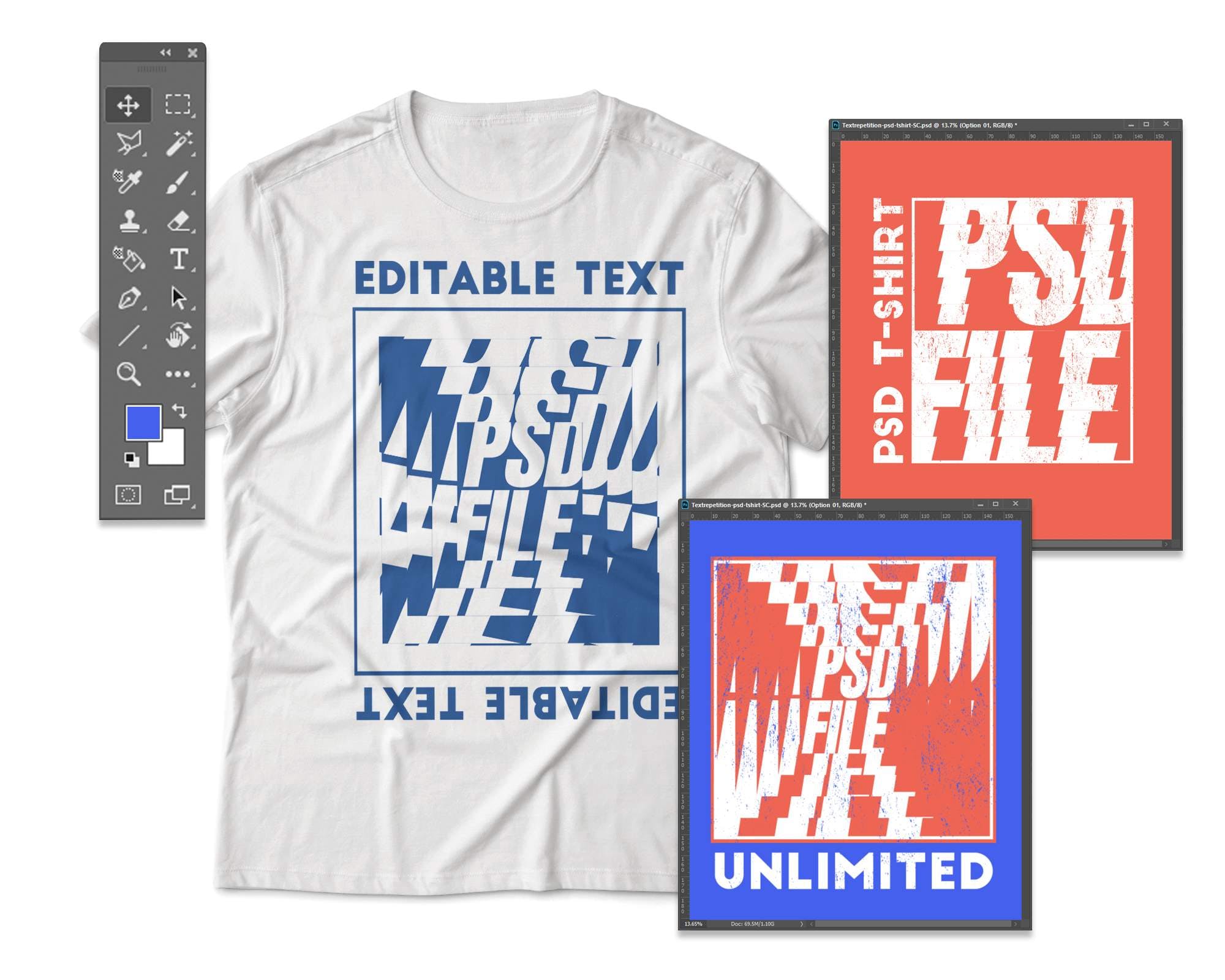 t-shirt design template with photoshop tools