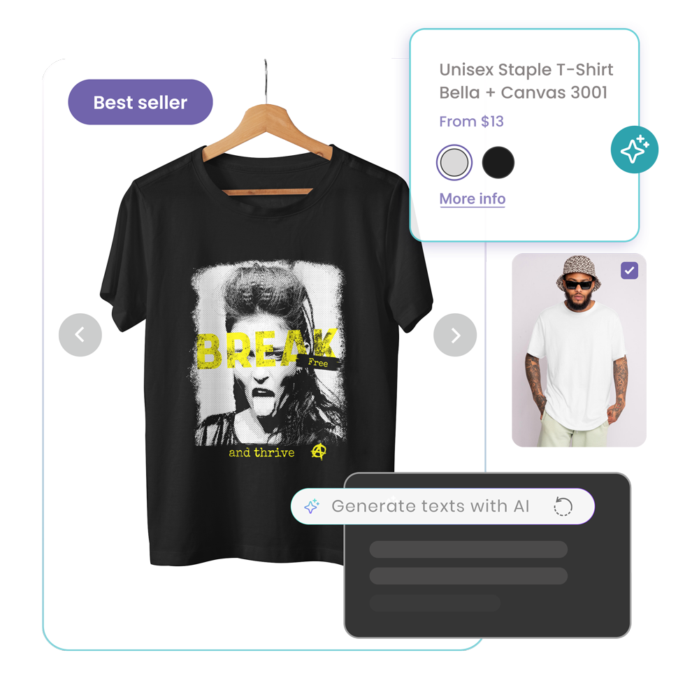t-shirt with product information generated by AI
