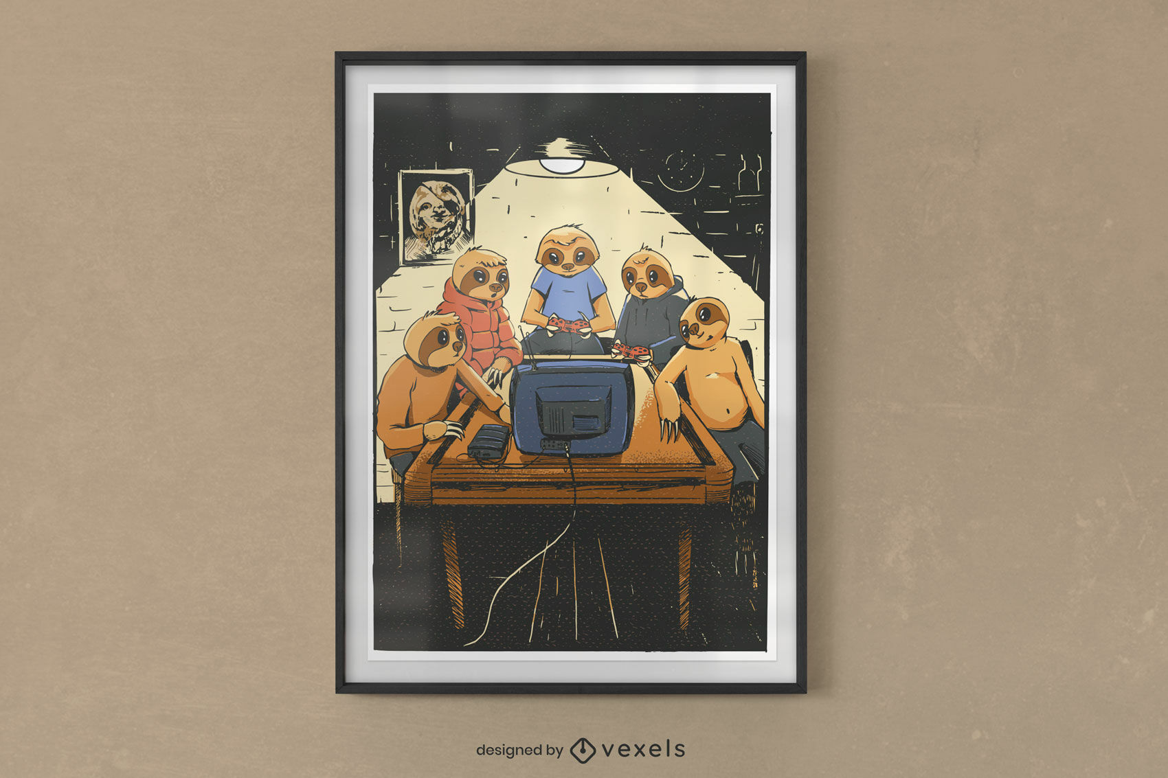 Sloths playing videogames poster design