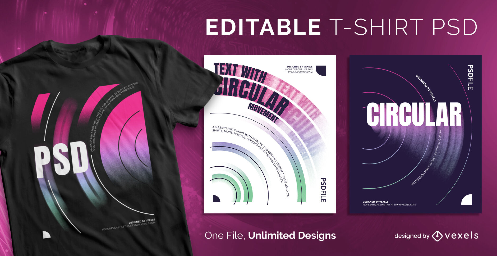 Gradient circular curved text scalable psd t-shirt template