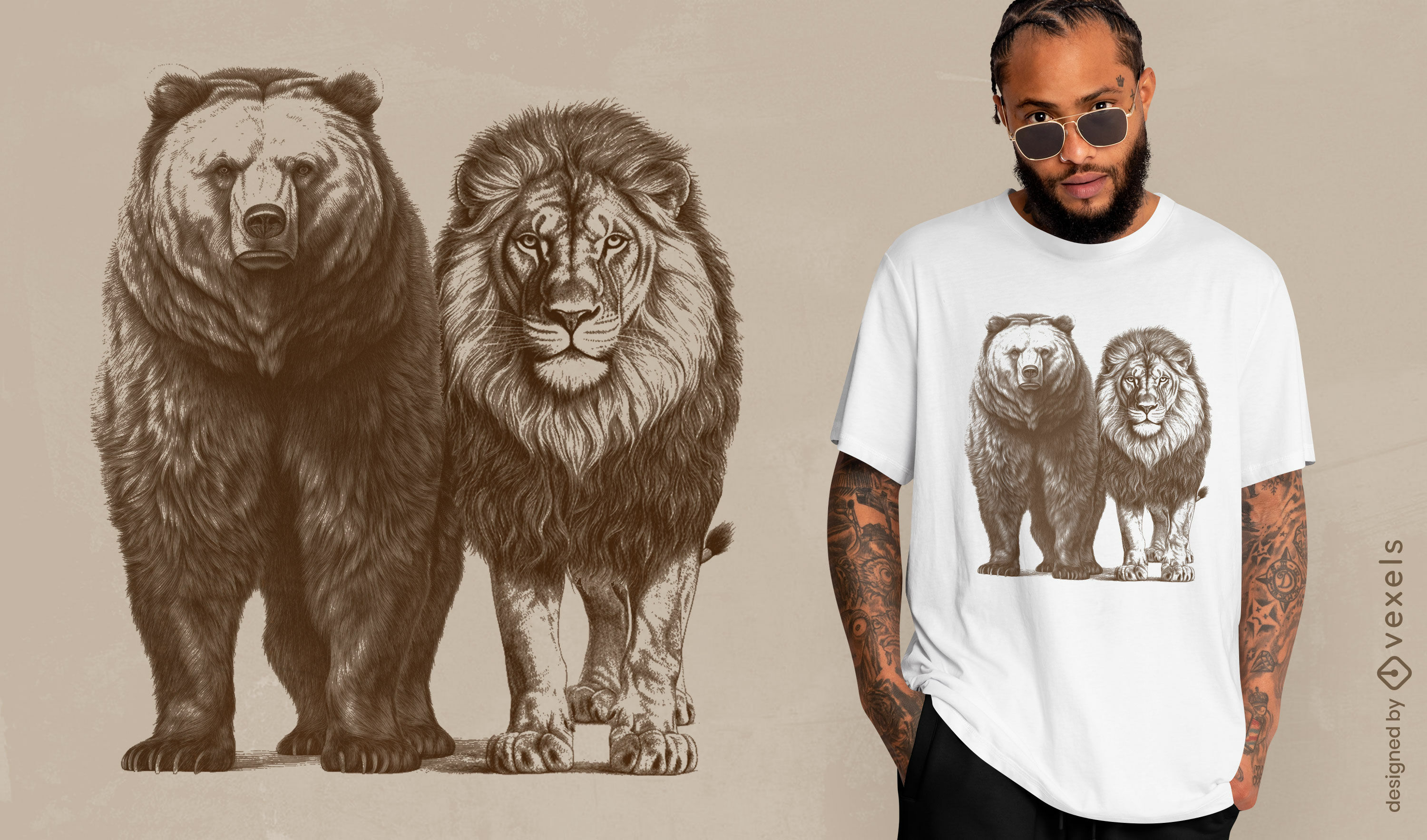 Majestic bear and lion t-shirt design