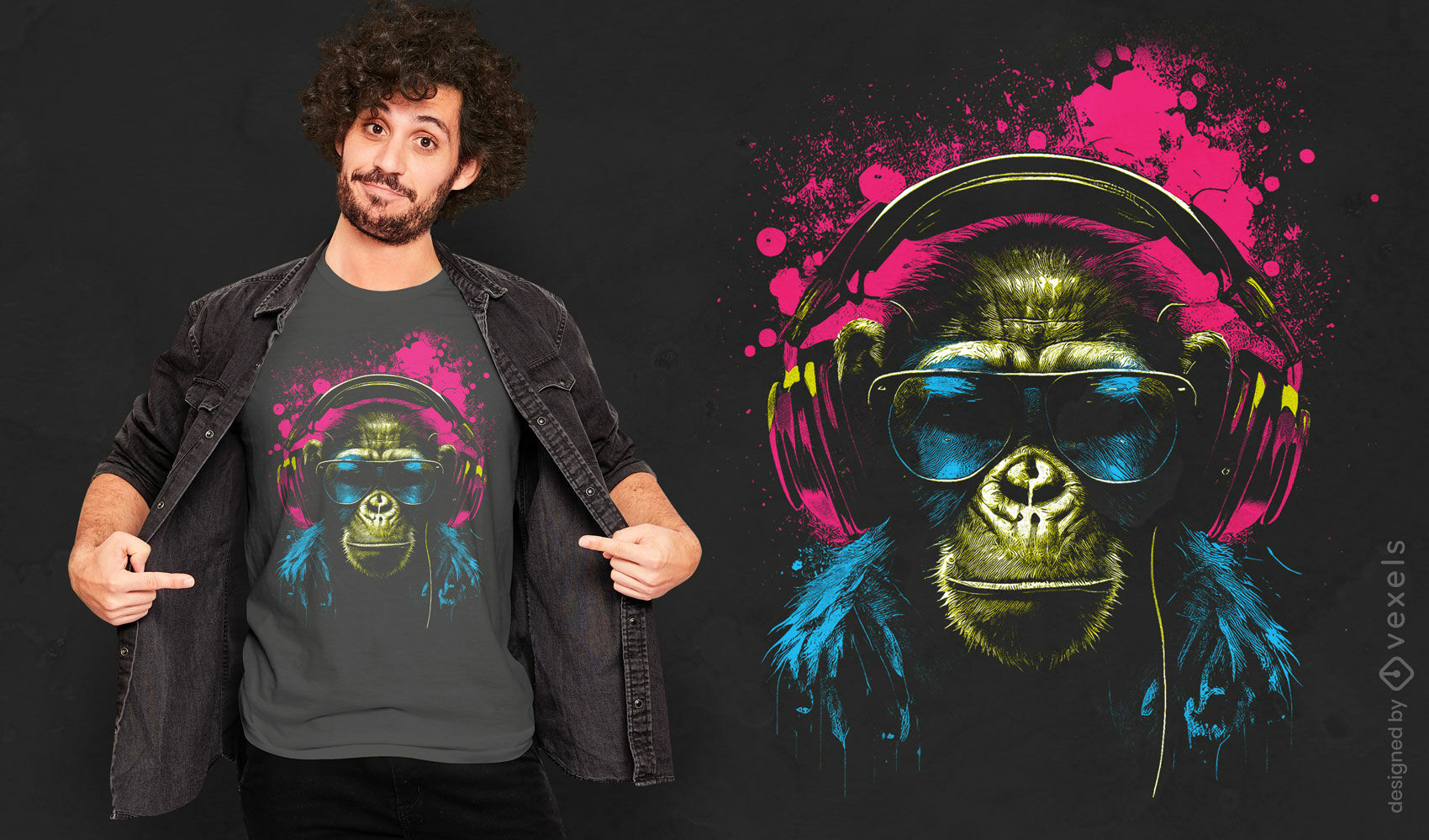 Cool monkey with headphones t-shirt design