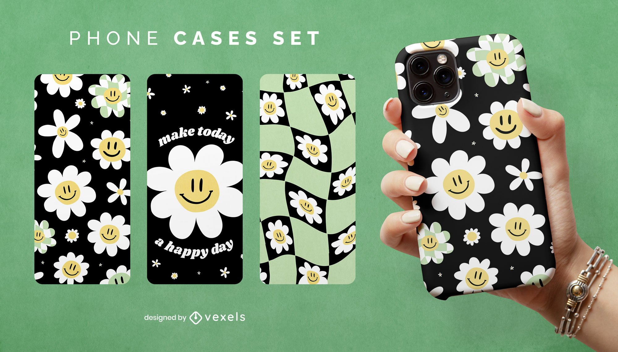 Smiley daisy face phone case set
